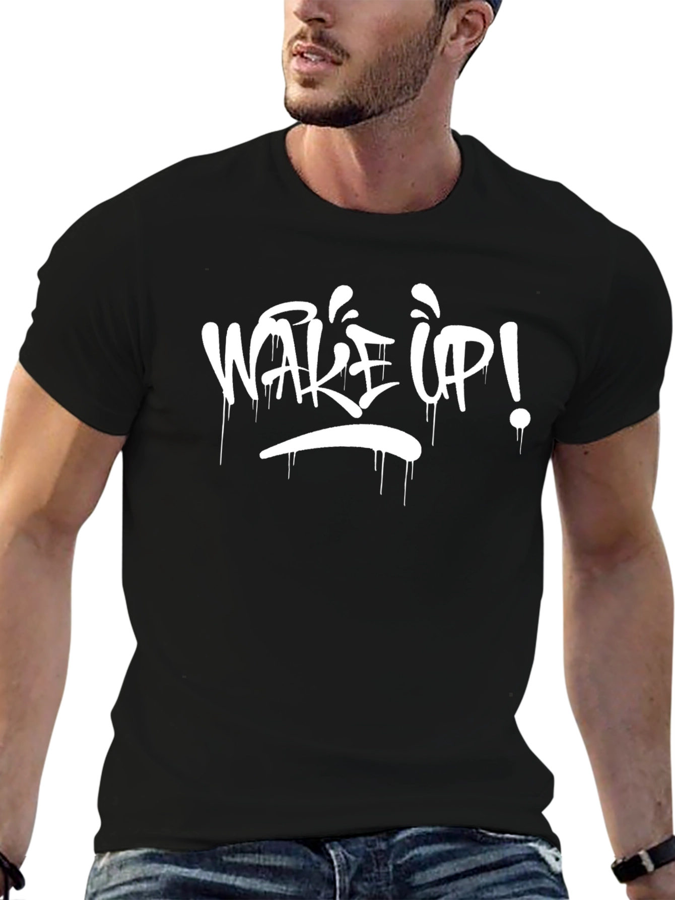 Wake Up! Graphic Print T-Shirt - Black
