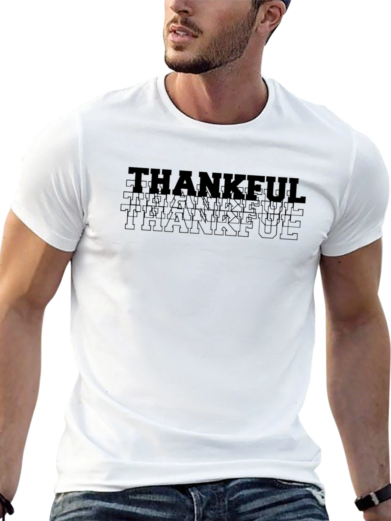 Thankful Graphic Print Mens Black T-Shirt