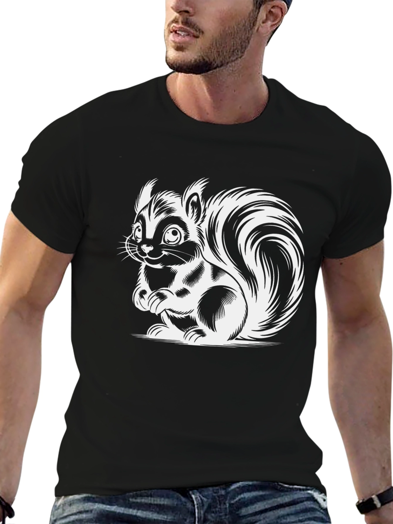Squirrel Graphic T-Shirt - Black Cotton Tee