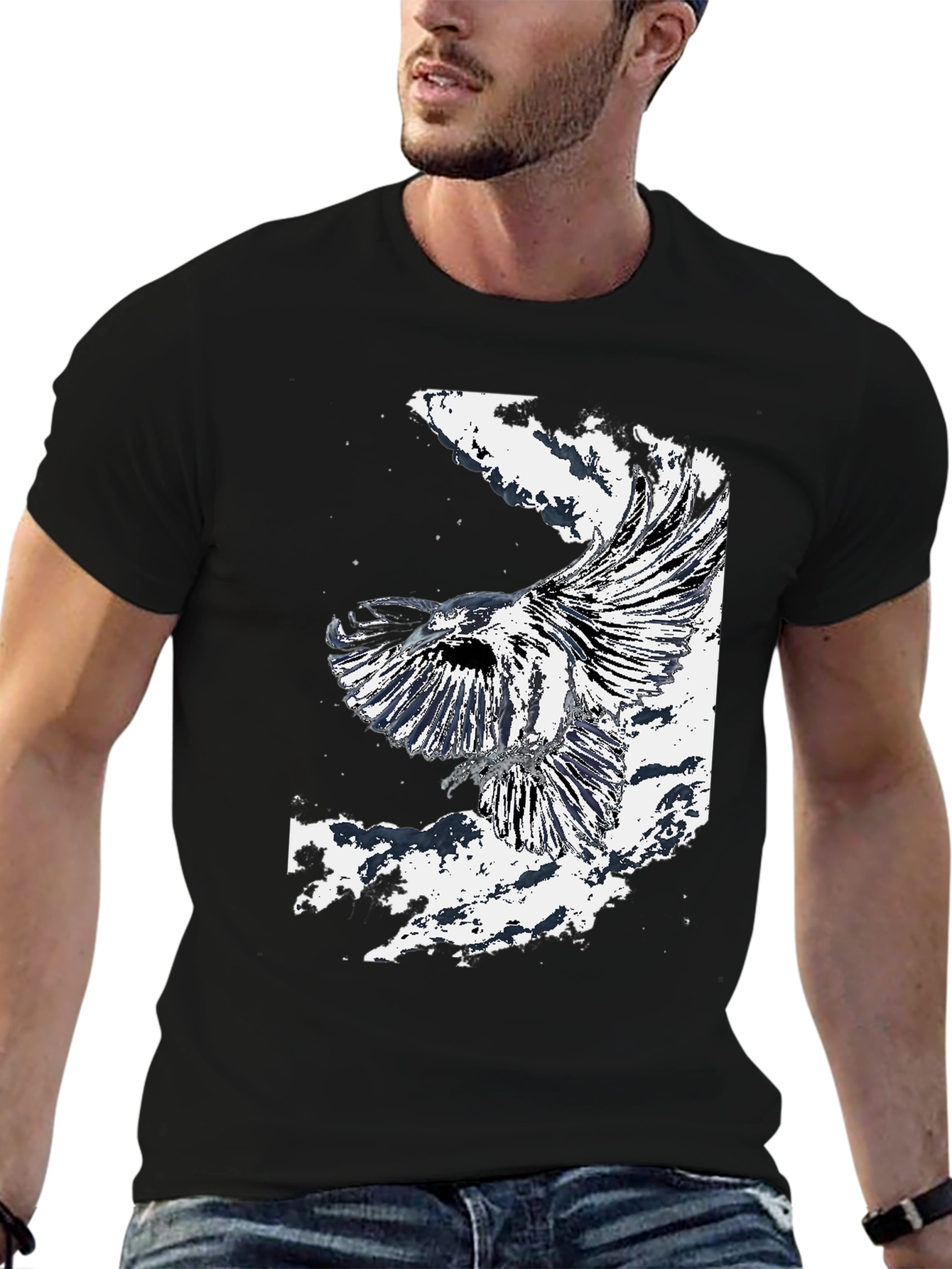 Black T-Shirt with Eagle Graphic Design