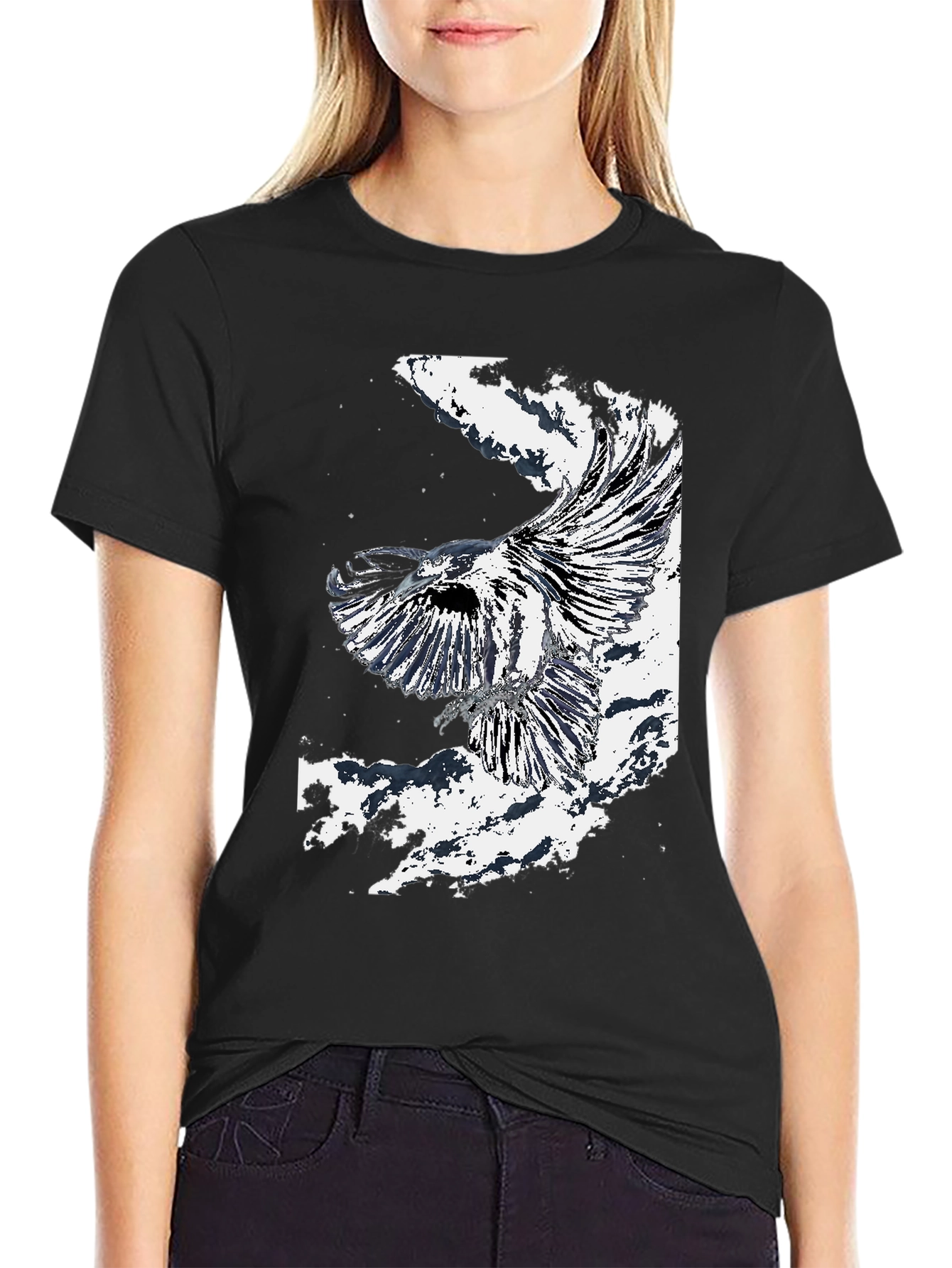 Black T-Shirt with Eagle Graphic Design