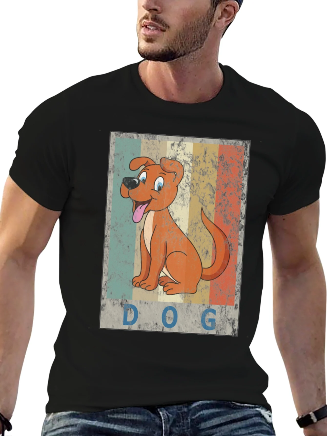 Retro Dog Graphic T-Shirt - Mens Black Tee