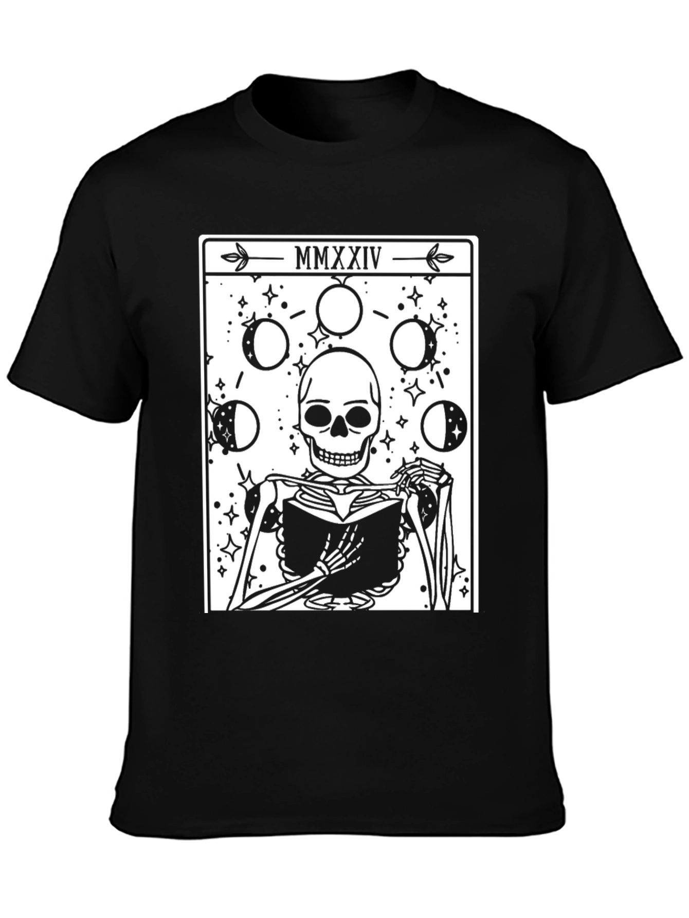 Tarot Skeleton Tee - Moon Phase Book Reader