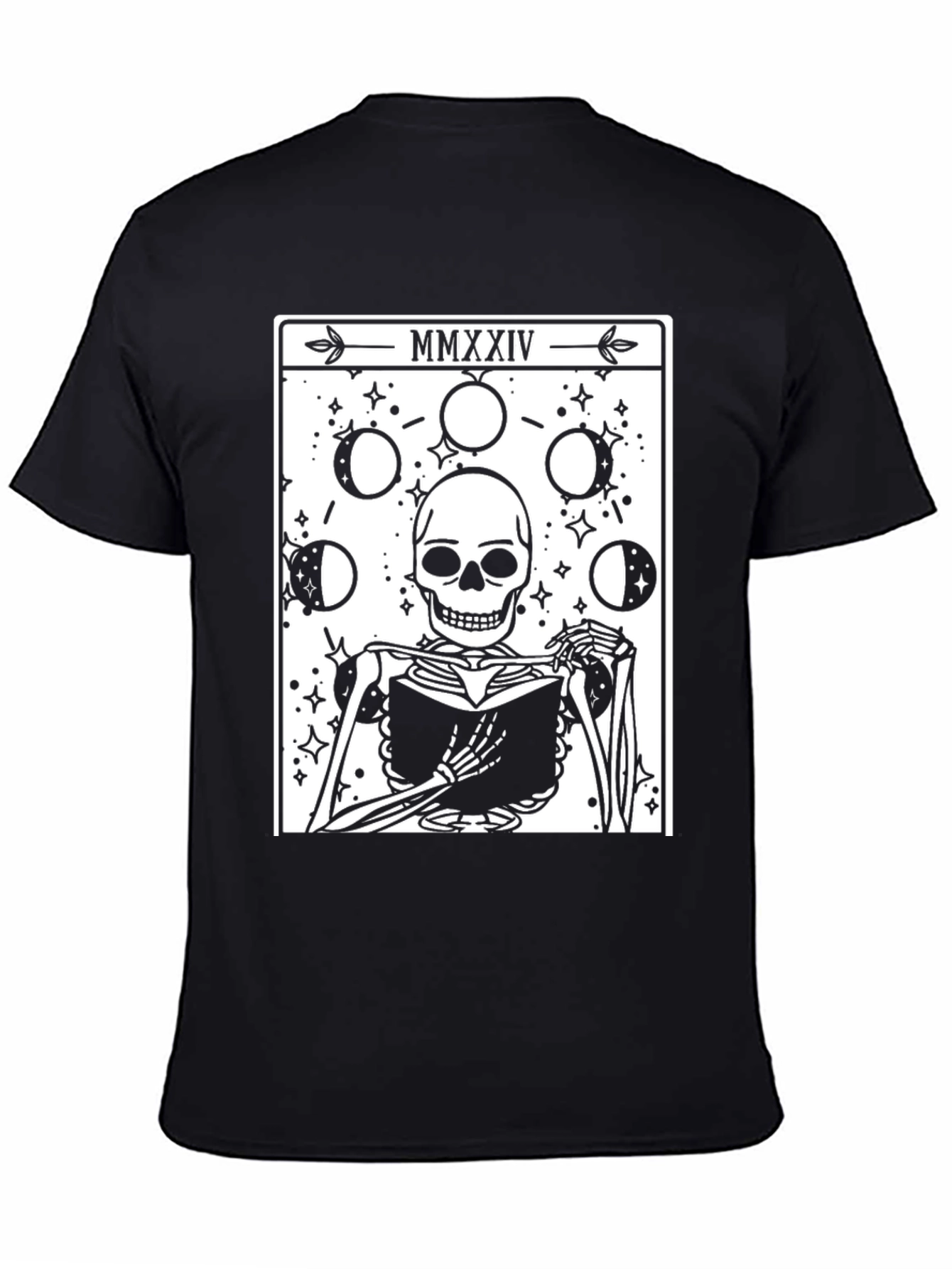 Tarot Skeleton Tee - Moon Phase Book Reader