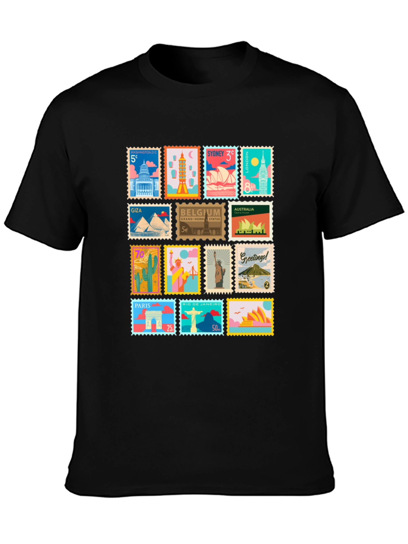 World Travel Stamps T-Shirt | Landmark Souvenir Tee