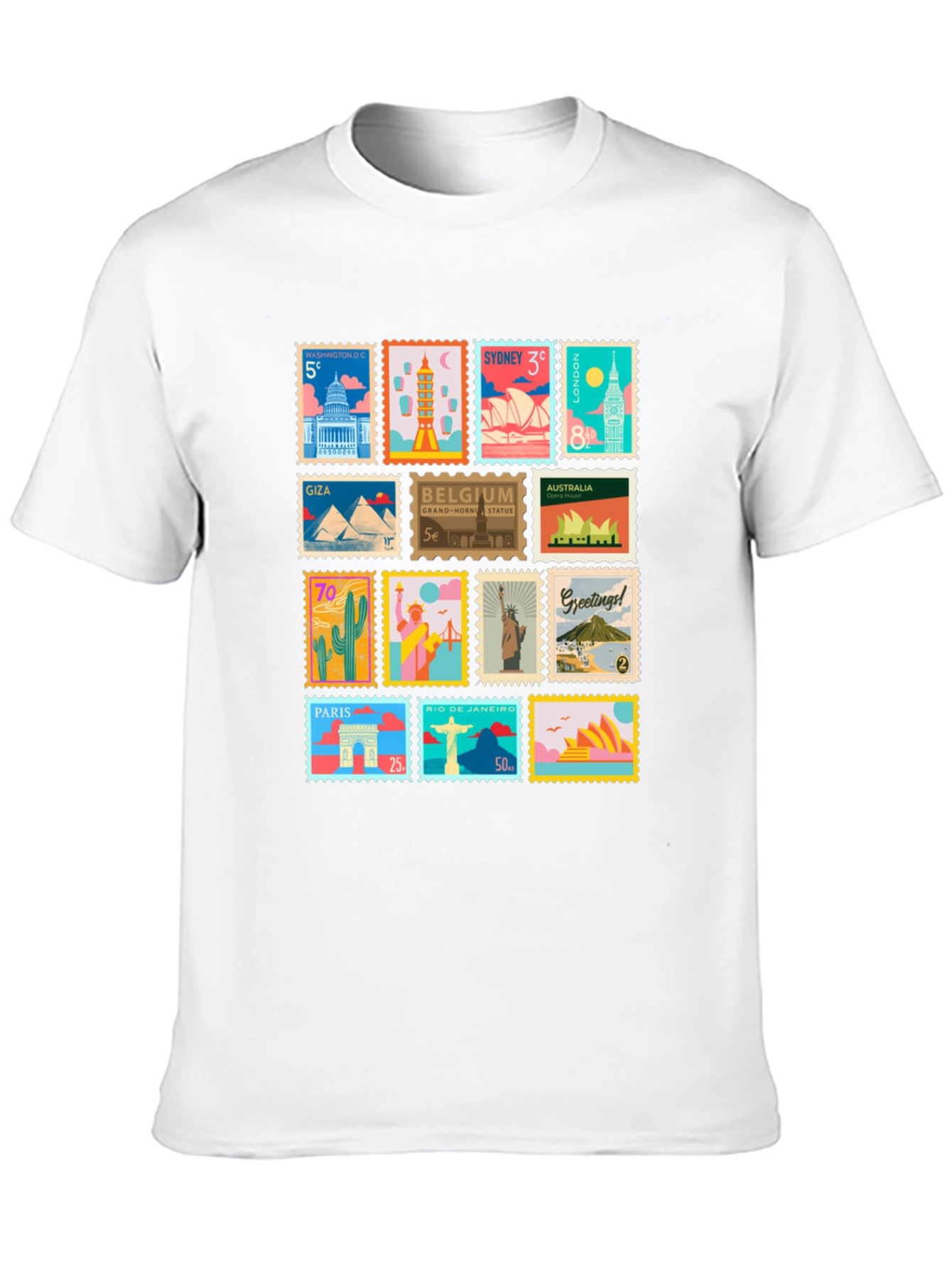 World Travel Stamps T-Shirt | Landmark Souvenir Tee