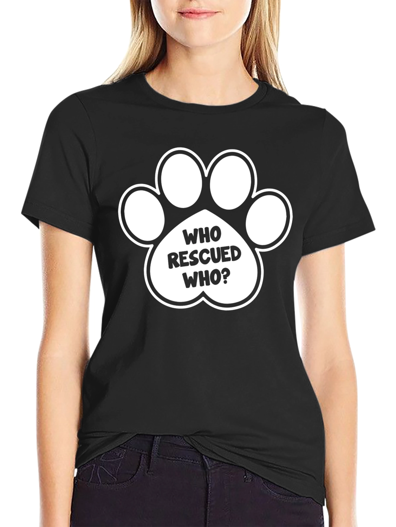 Who Rescued Who? Dog Paw Print T-Shirt