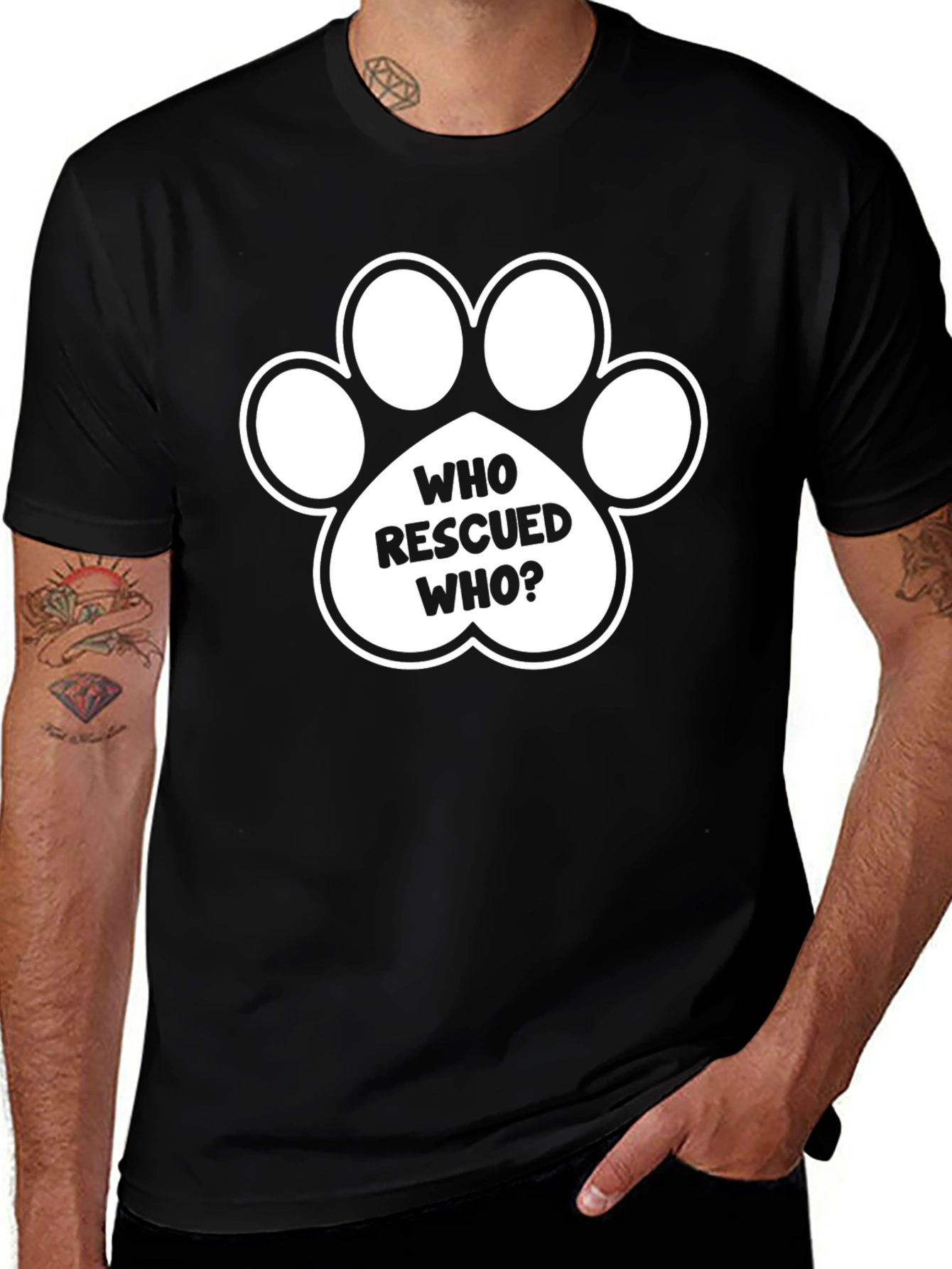 Who Rescued Who? Dog Paw Print T-Shirt