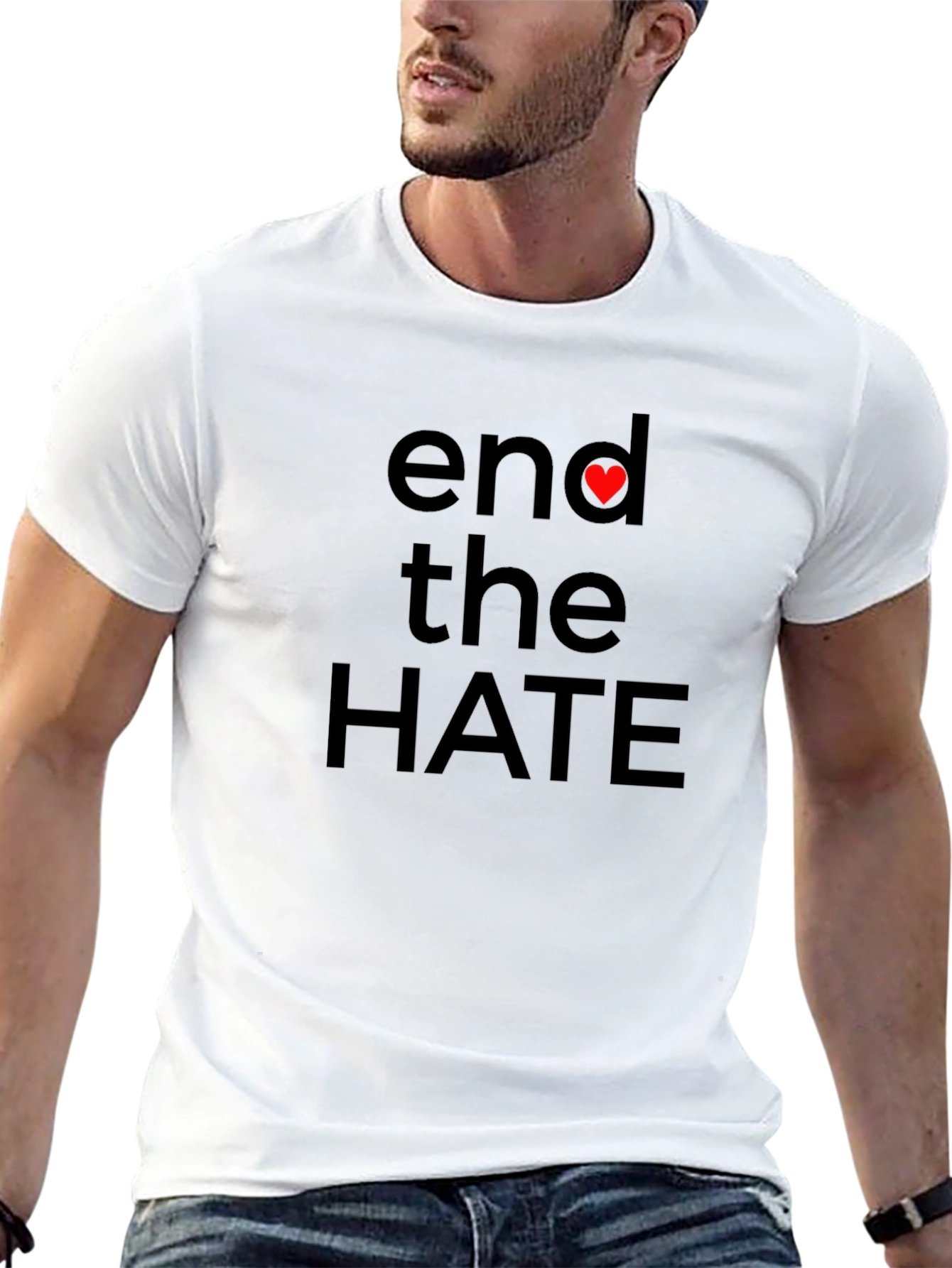 End Hate Heart T-Shirt - Black Cotton Casual Tee