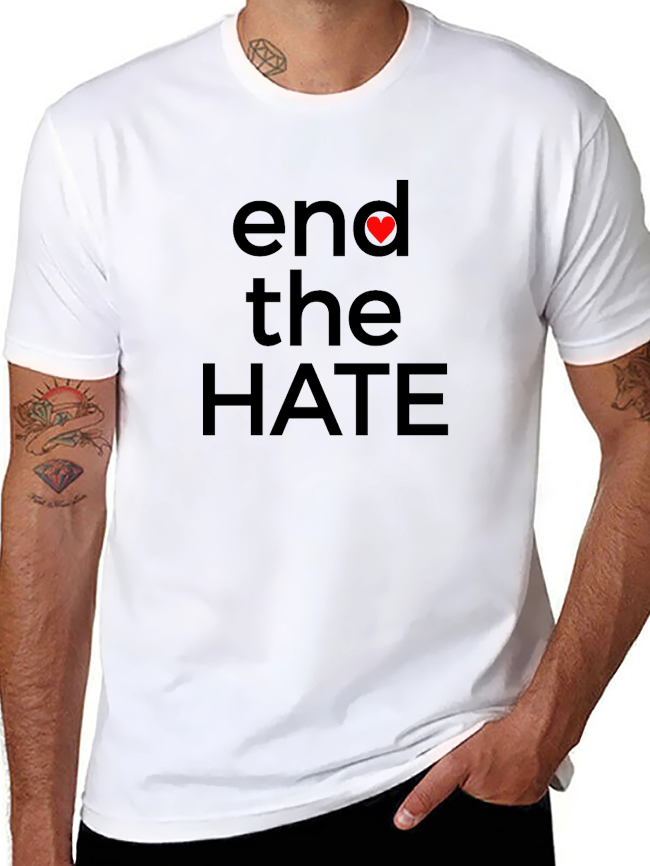 End Hate Heart T-Shirt - Black Cotton Casual Tee