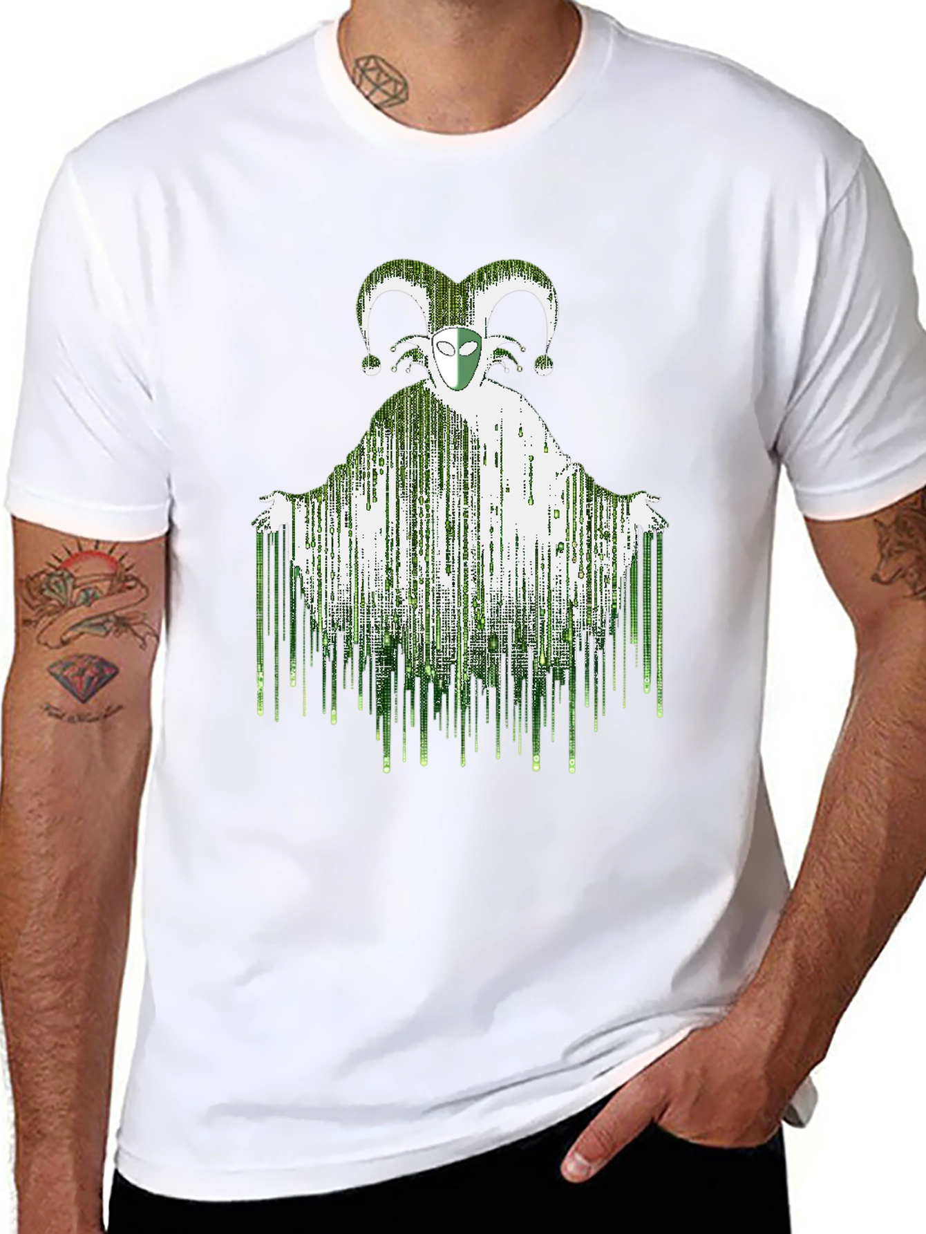 Matrix Jester Graphic Tee - Stylish Mens Black T-Shirt