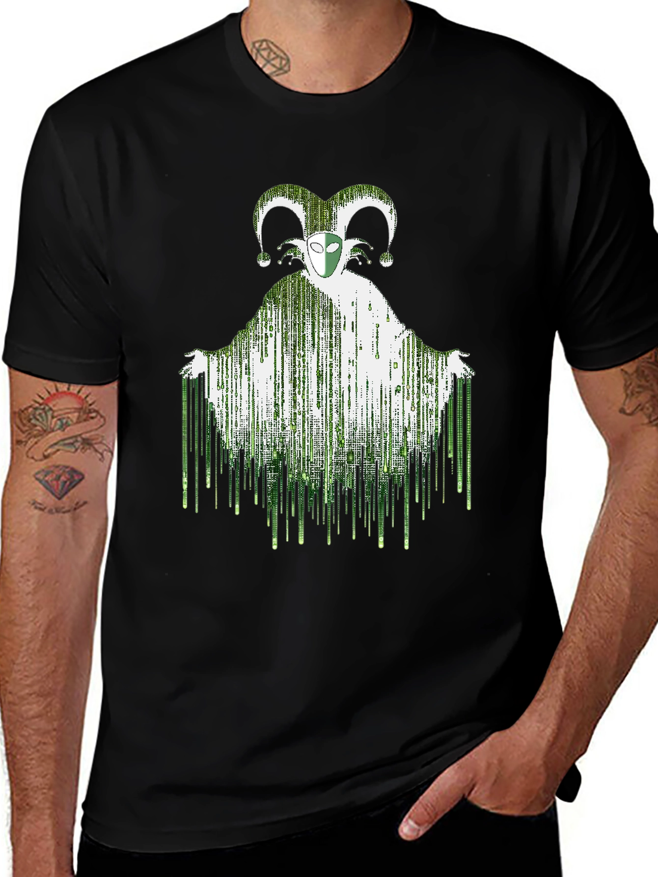 Matrix Jester Graphic Tee - Stylish Mens Black T-Shirt