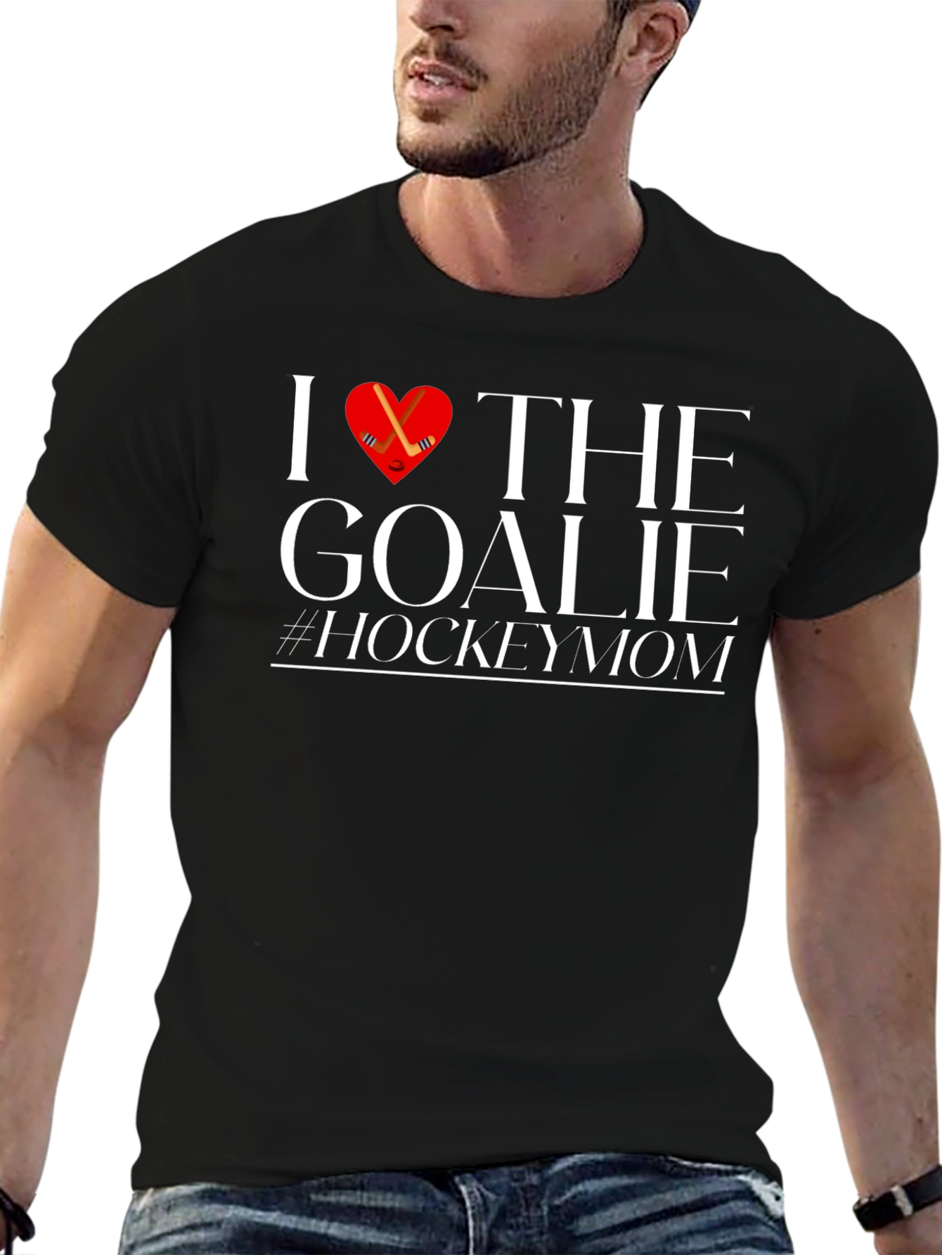 I Love the Goalie Hockey Mom Black T-Shirt