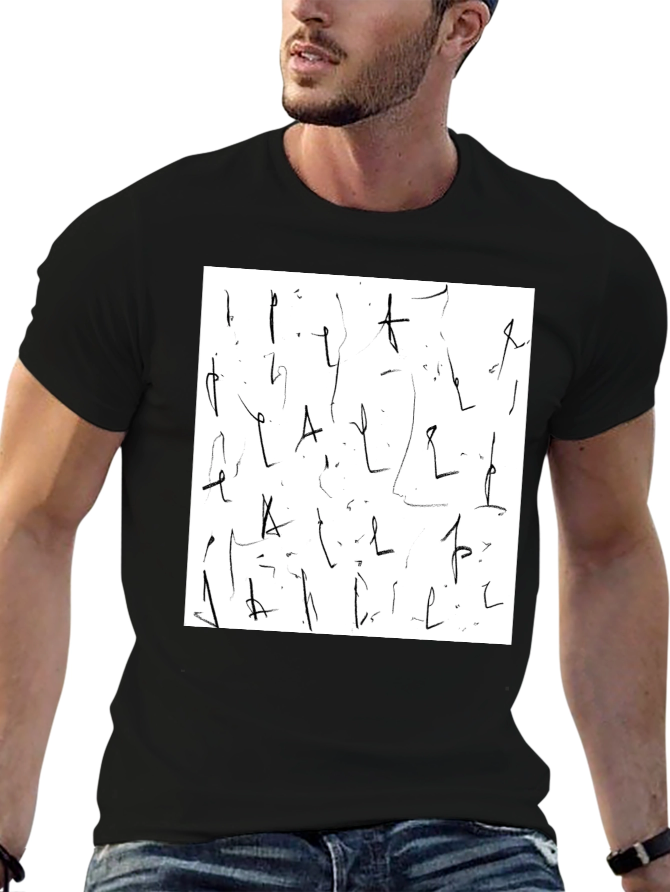 Abstract Scribble Design Black Tee