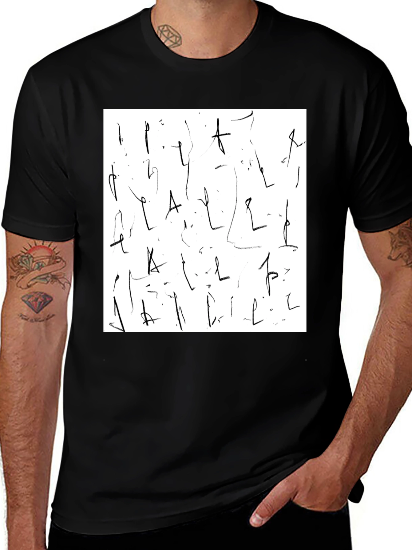 Abstract Scribble Design Black Tee