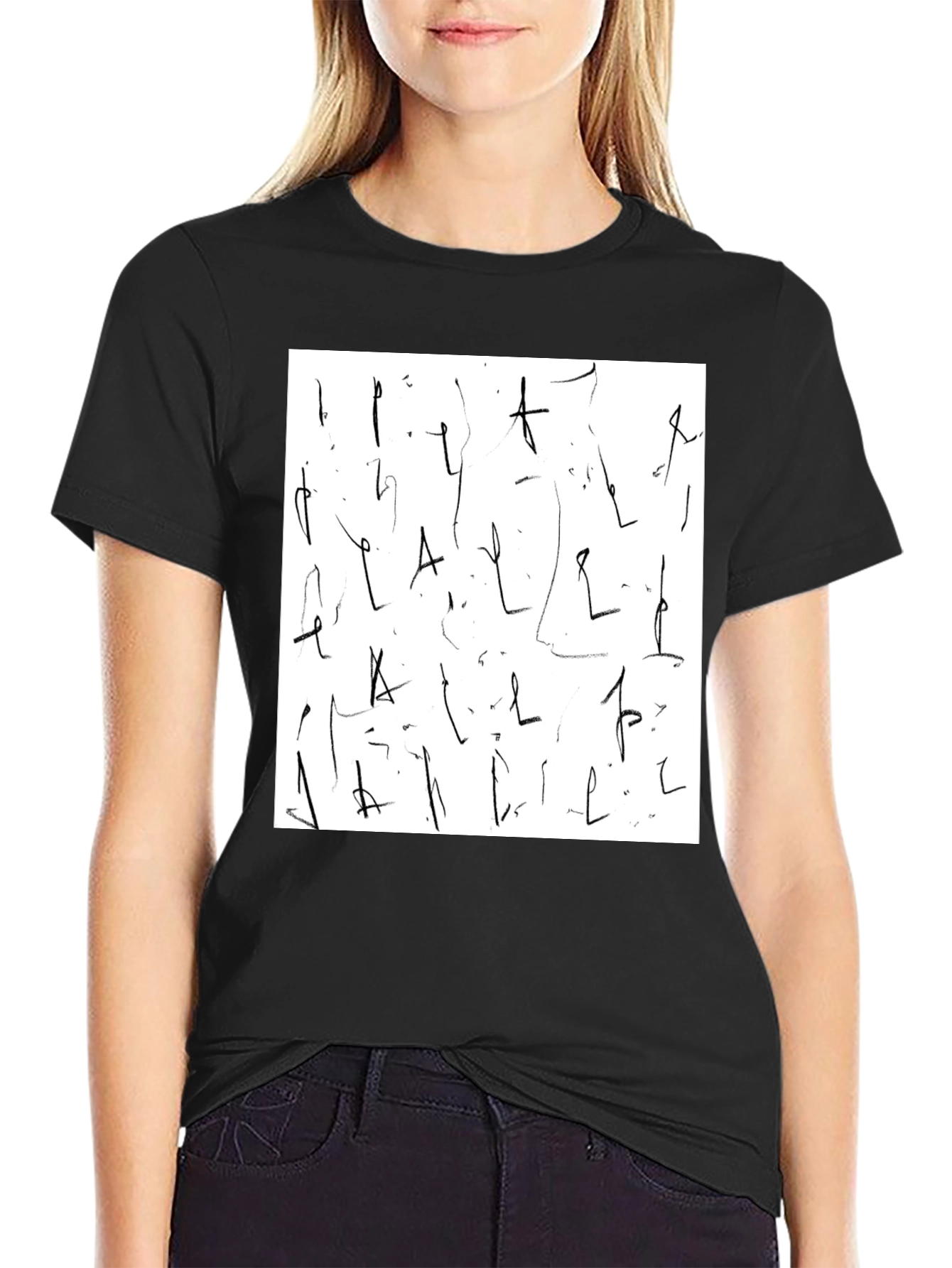 Abstract Scribble Design Black Tee