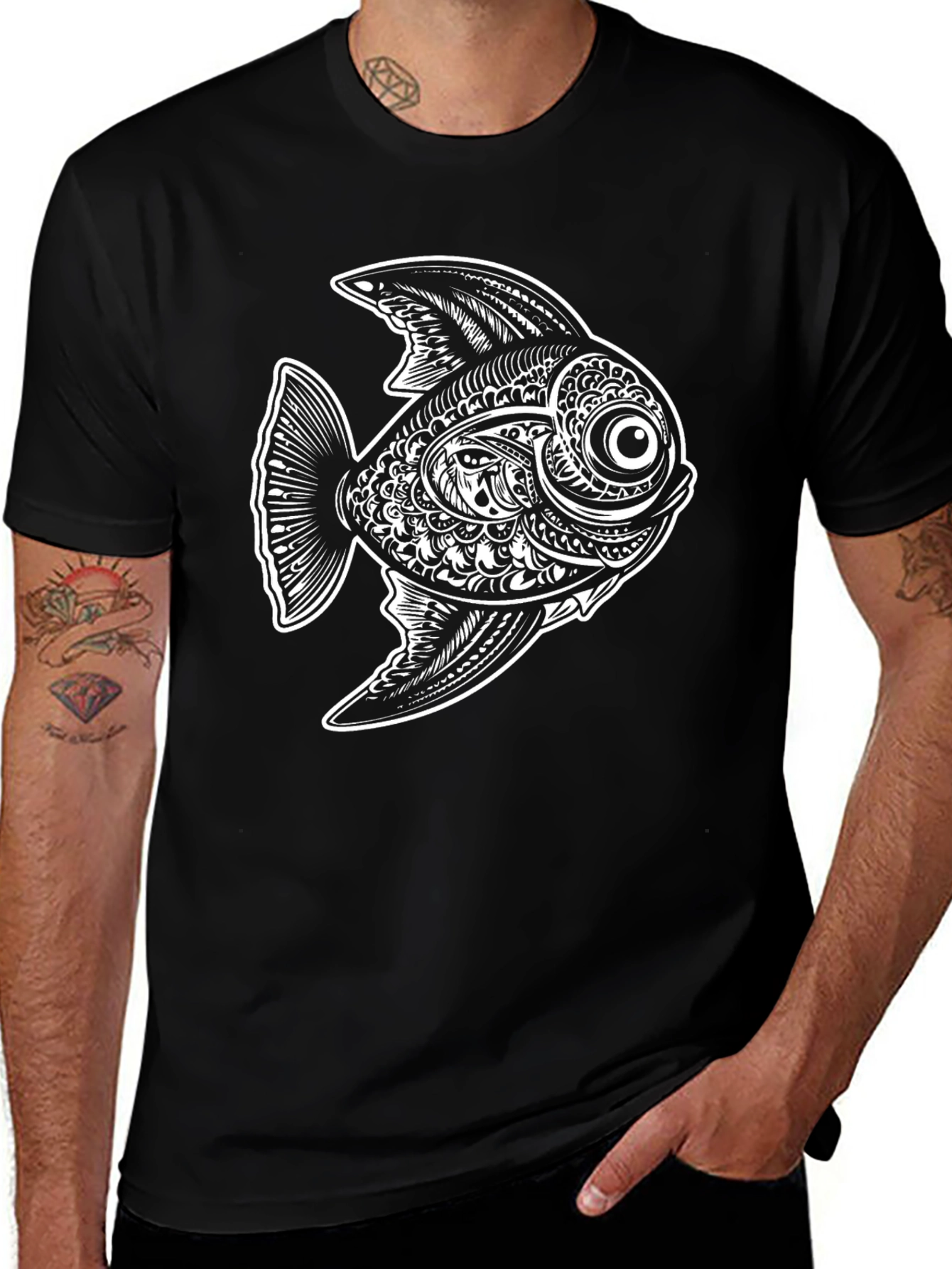 Black Fish Graphic Tee - Mens Crew Neck T-Shirt