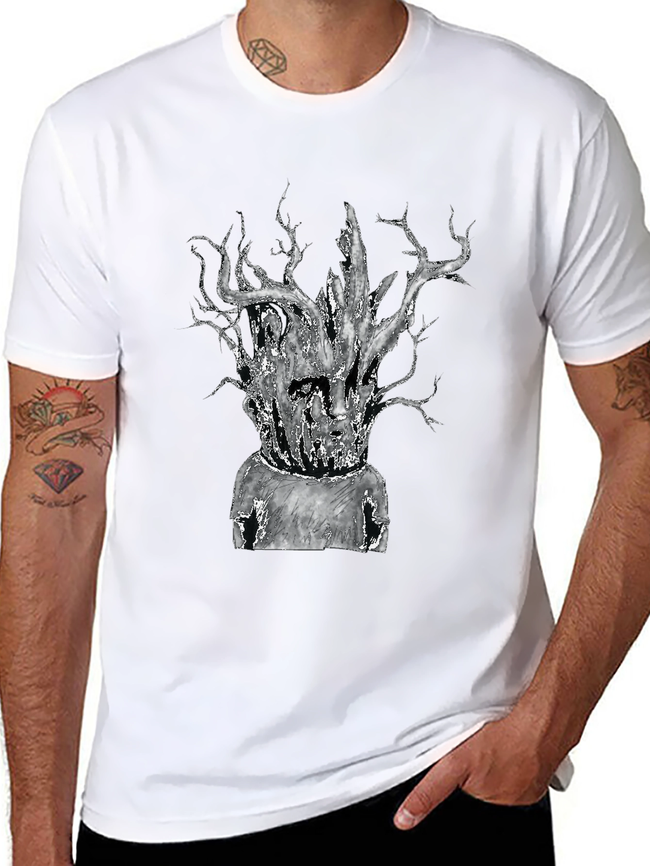 Unique Tree-Head Graphic Black T-Shirt