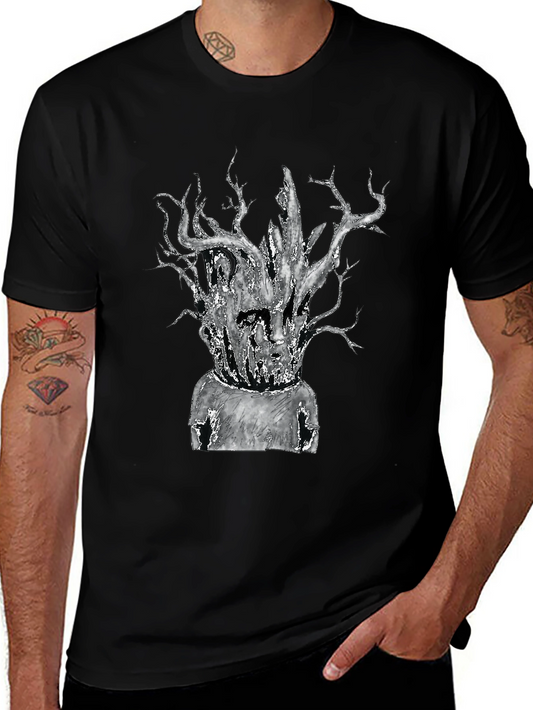 Unique Tree-Head Graphic Black T-Shirt