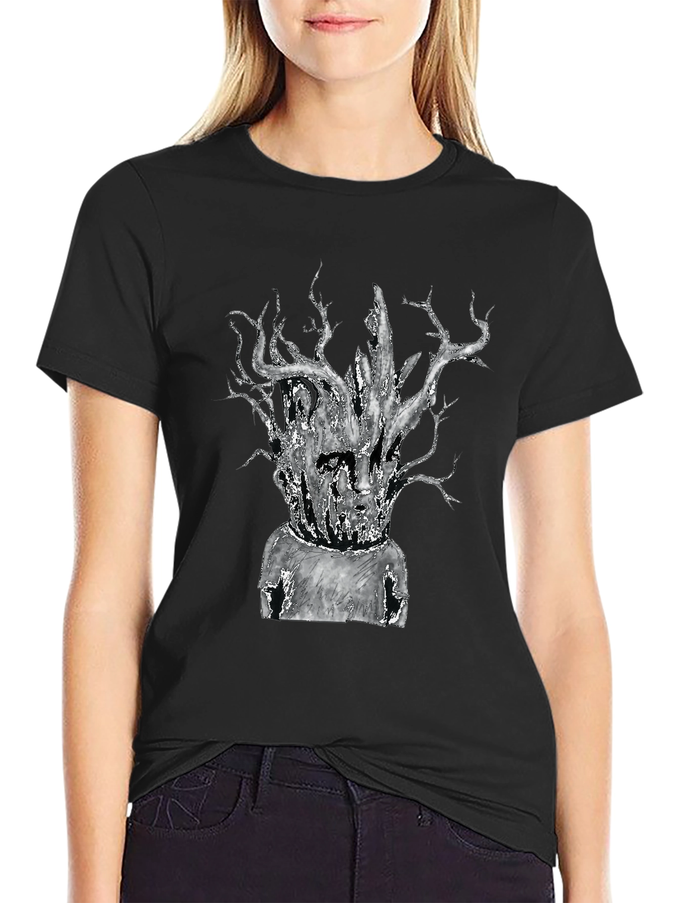 Unique Tree-Head Graphic Black T-Shirt