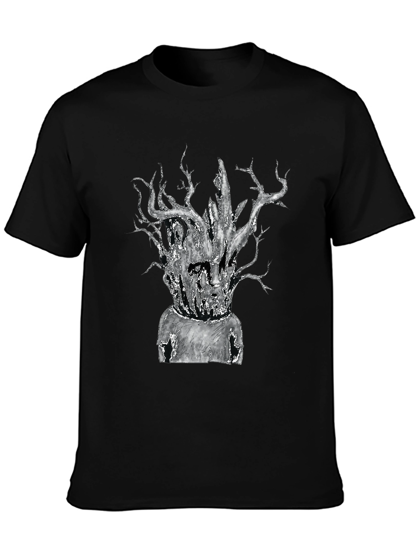 Unique Tree-Head Graphic Black T-Shirt