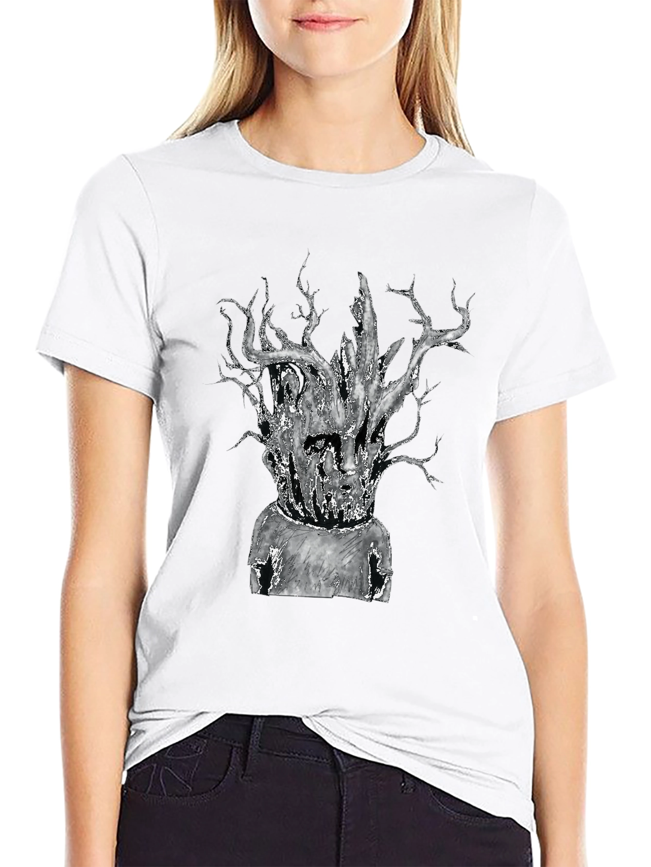 Unique Tree-Head Graphic Black T-Shirt