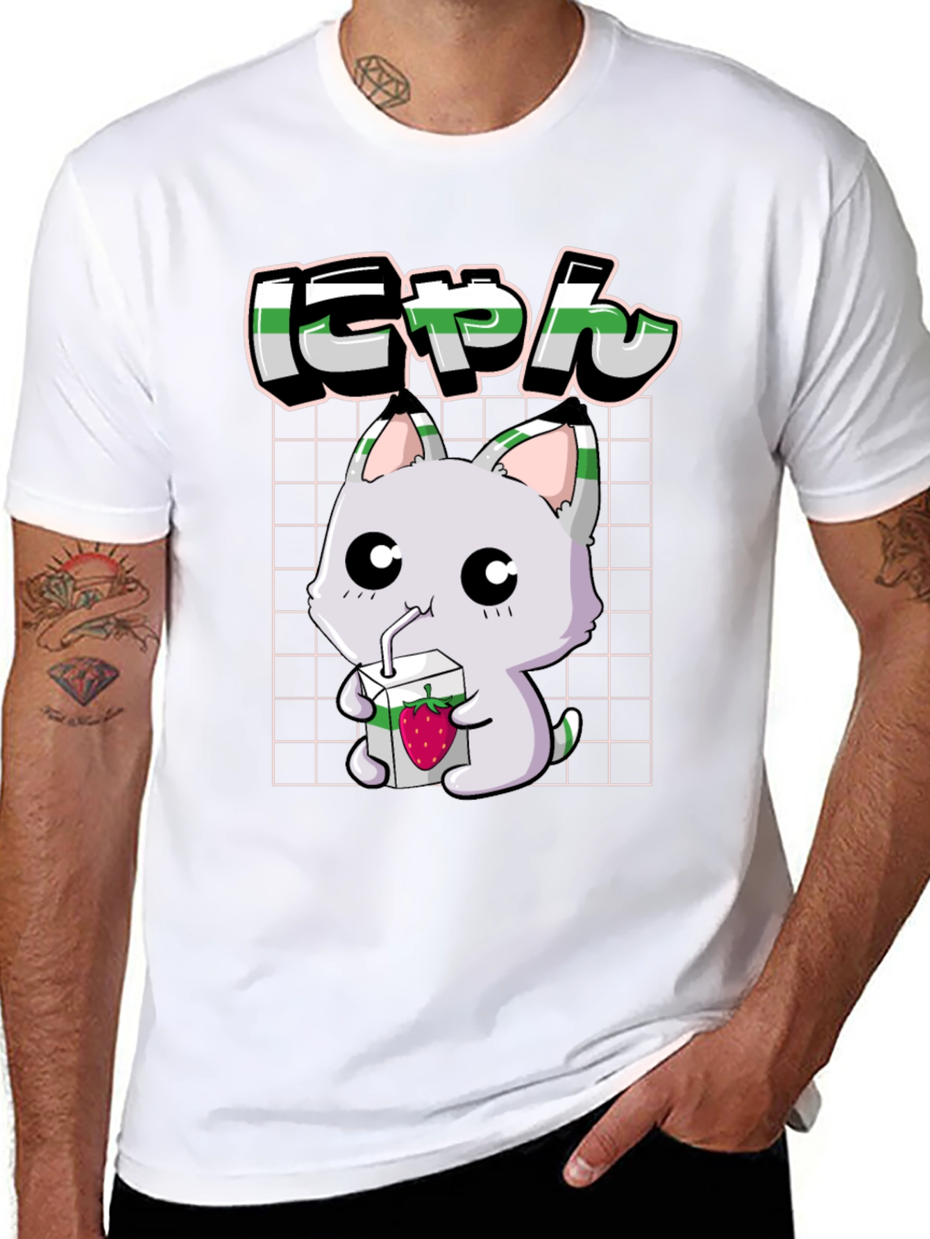 Anime Cat Strawberry Juice T-Shirt