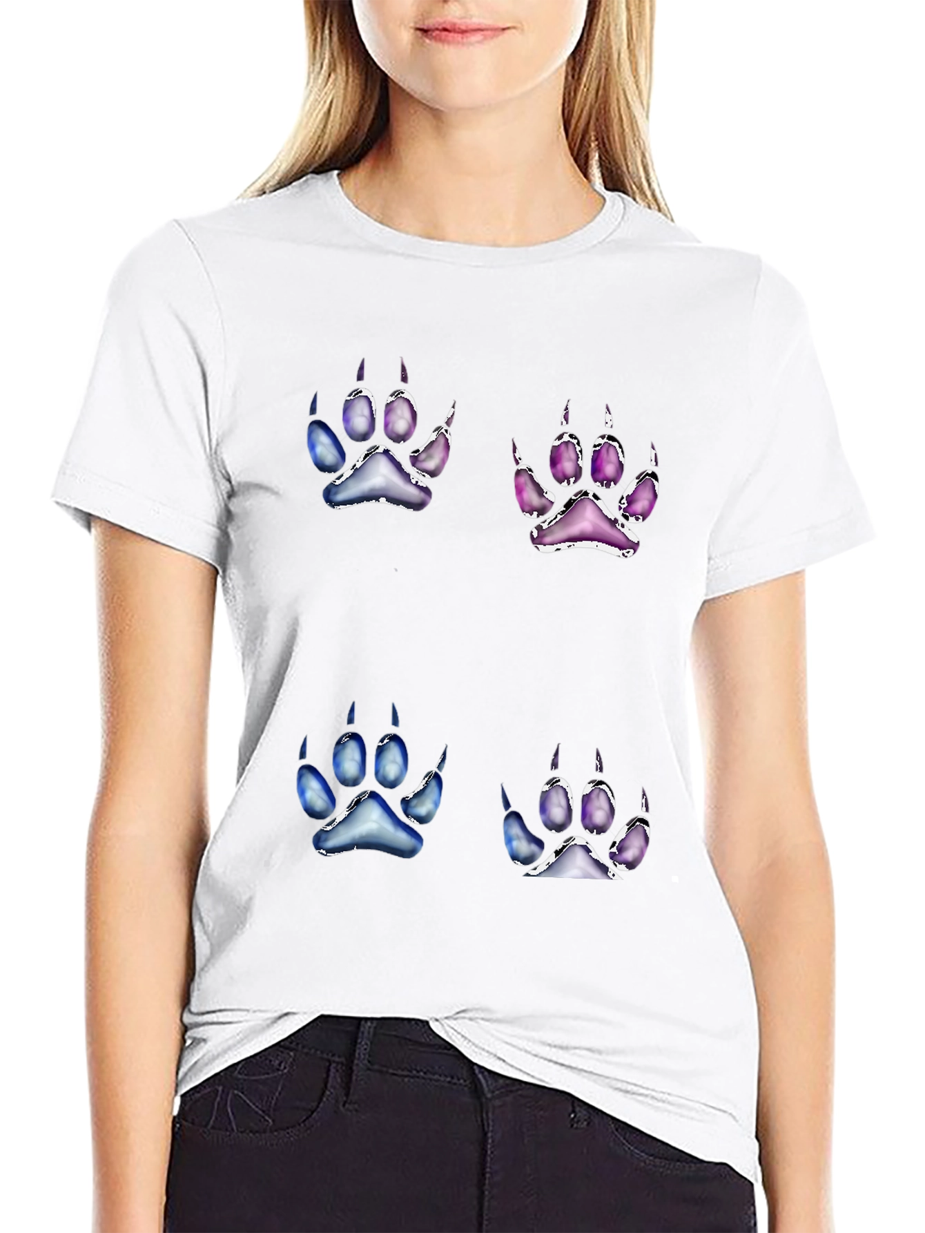 Unique Paw Print Graphic Tee - Black Cotton Blend