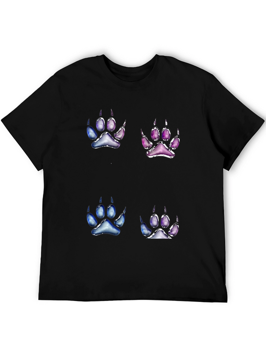 Unique Paw Print Graphic Tee - Black Cotton Blend