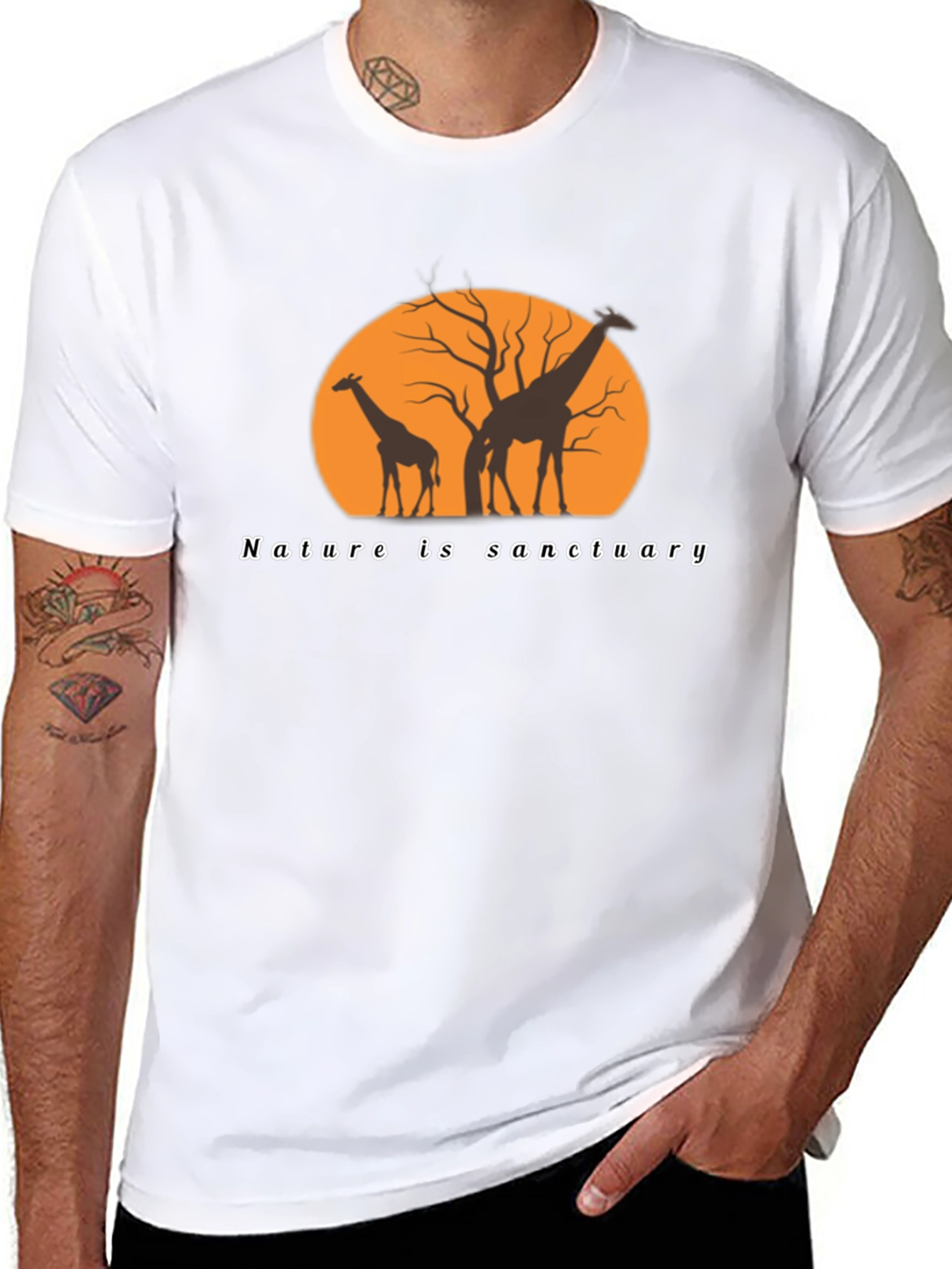 Nature is Sanctuary Giraffe Silhouette Graphic Tee