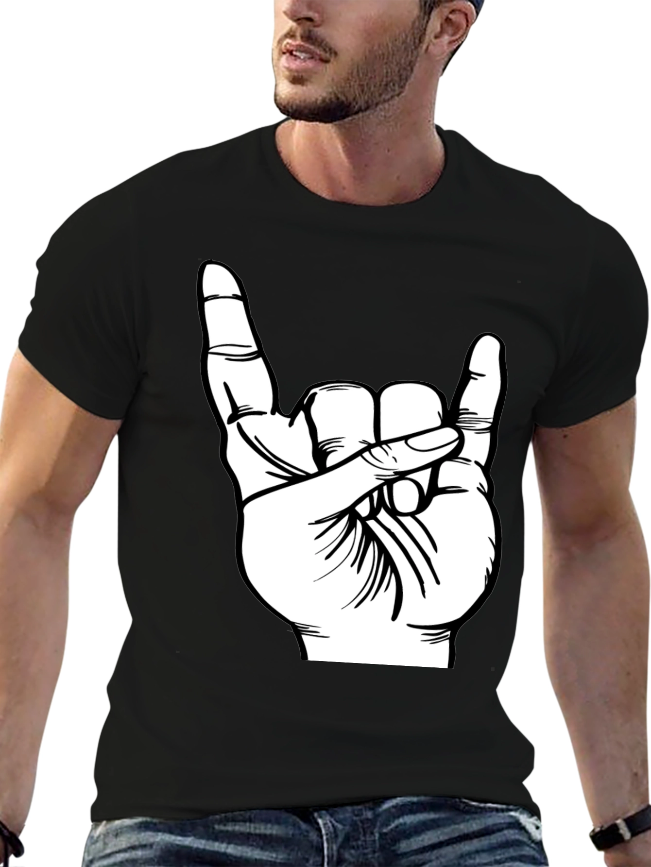 Rock On Hand Gesture T-Shirt - Black