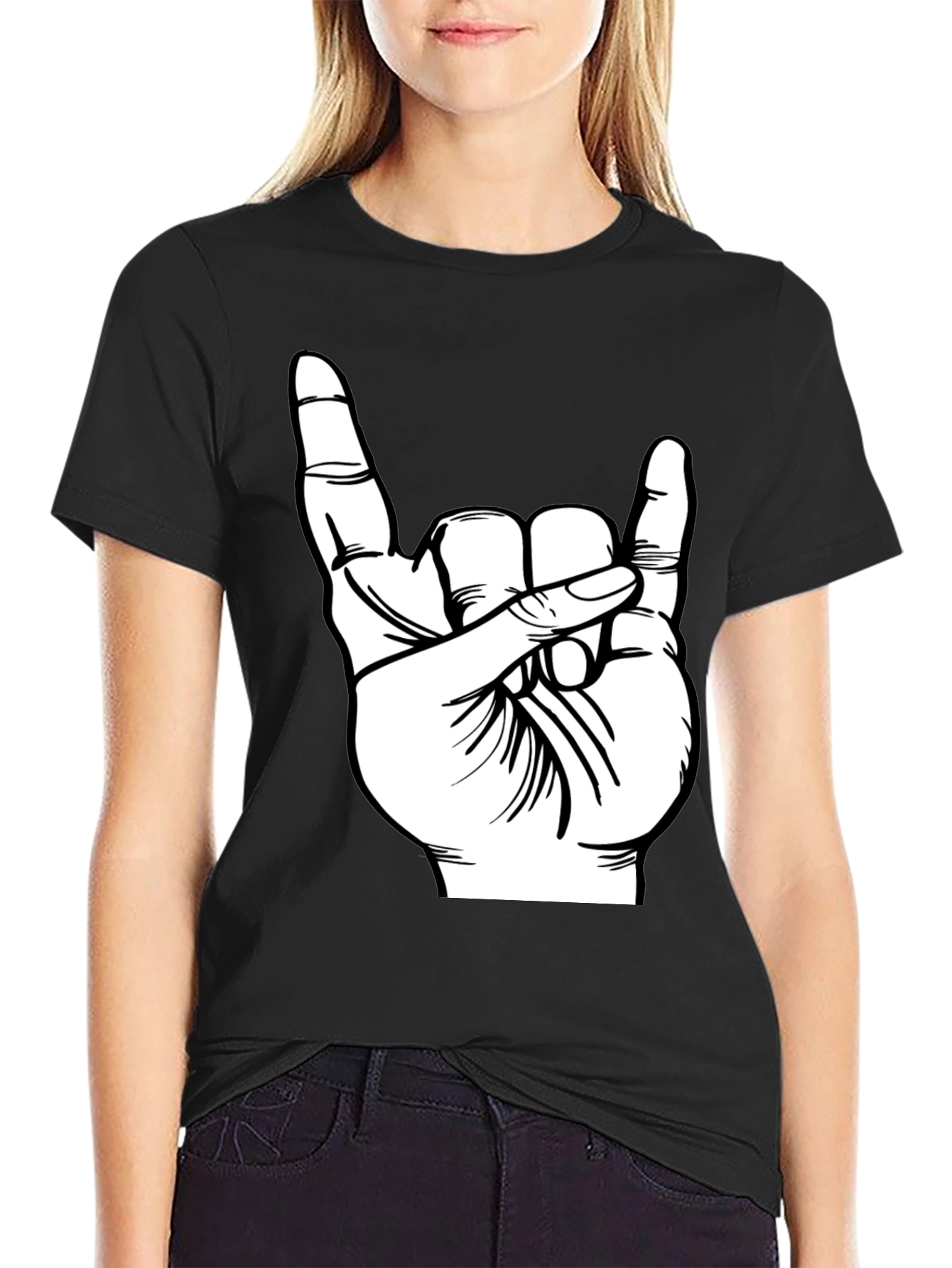 Rock On Hand Gesture T-Shirt - Black