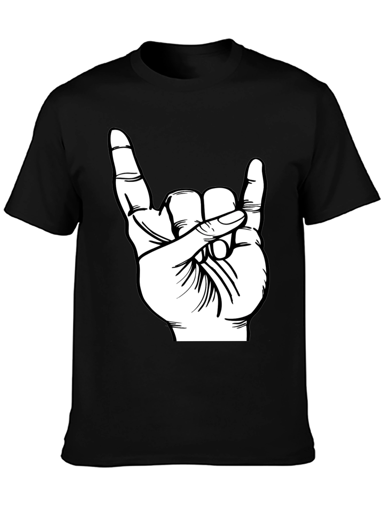 Rock On Hand Gesture T-Shirt - Black