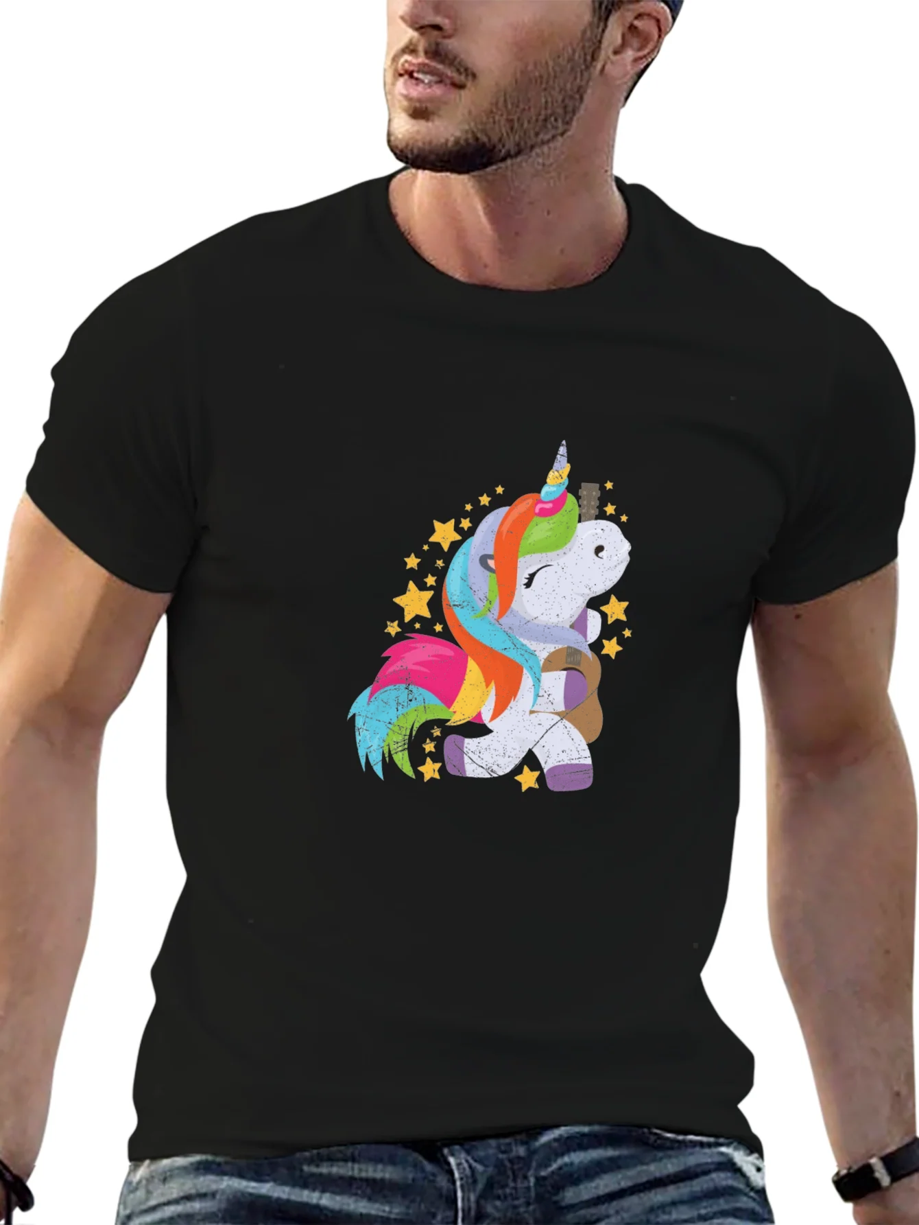 Unicorn Guitar Graphic Tee - Mens Black T-Shirt