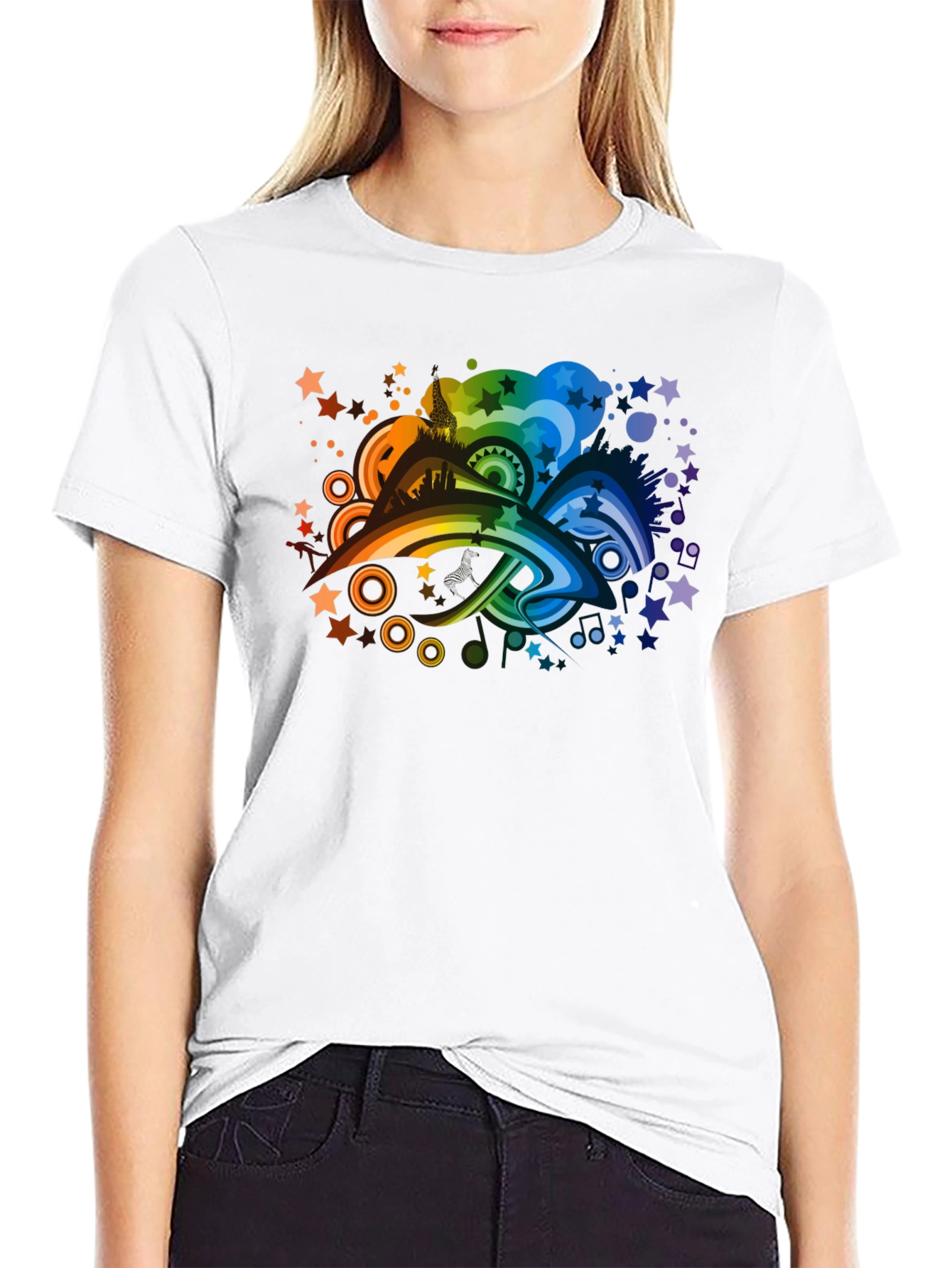 Rainbow Skyline Graphic Tee - Black