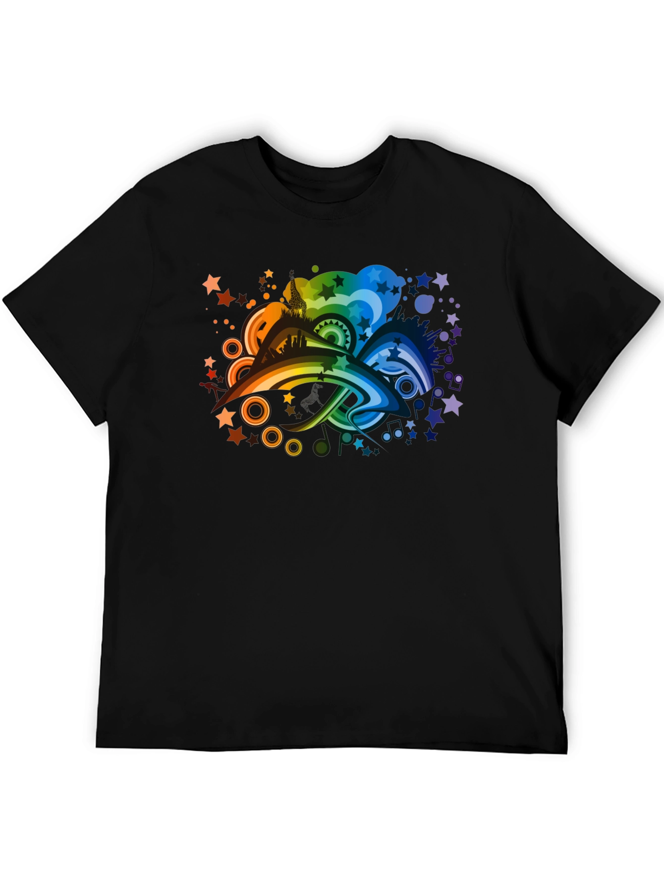 Rainbow Skyline Graphic Tee - Black