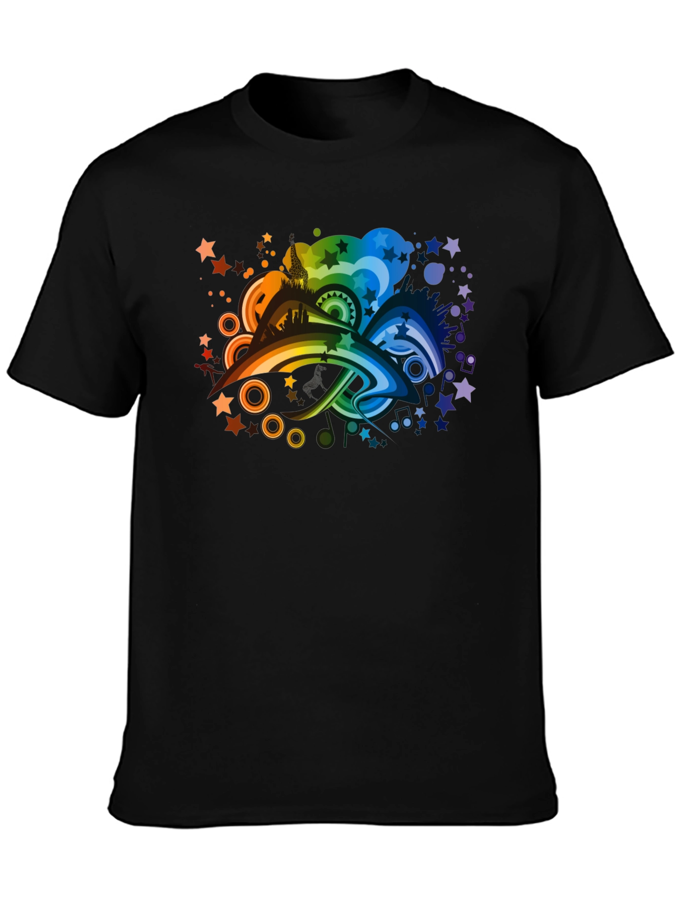Rainbow Skyline Graphic Tee - Black