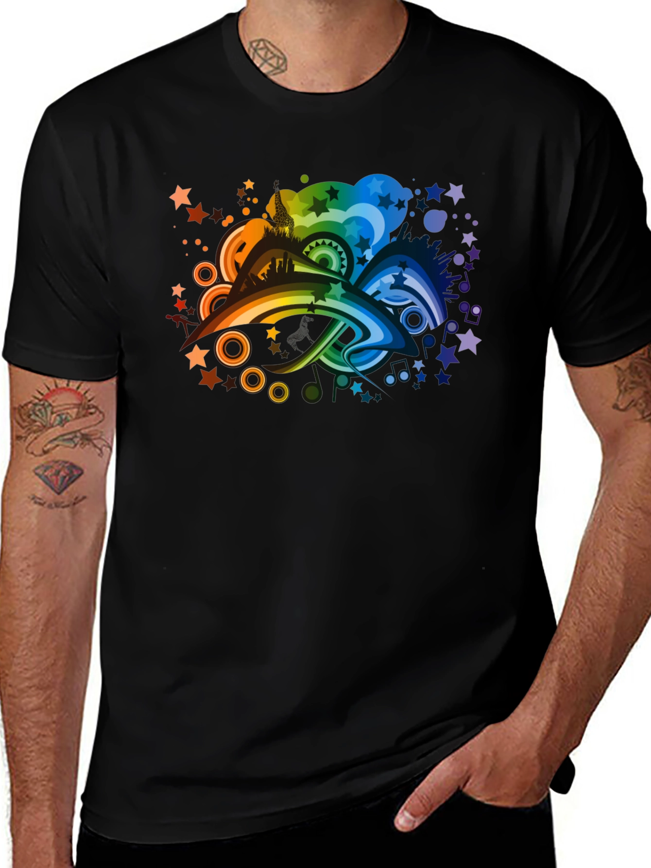 Rainbow Skyline Graphic Tee - Black