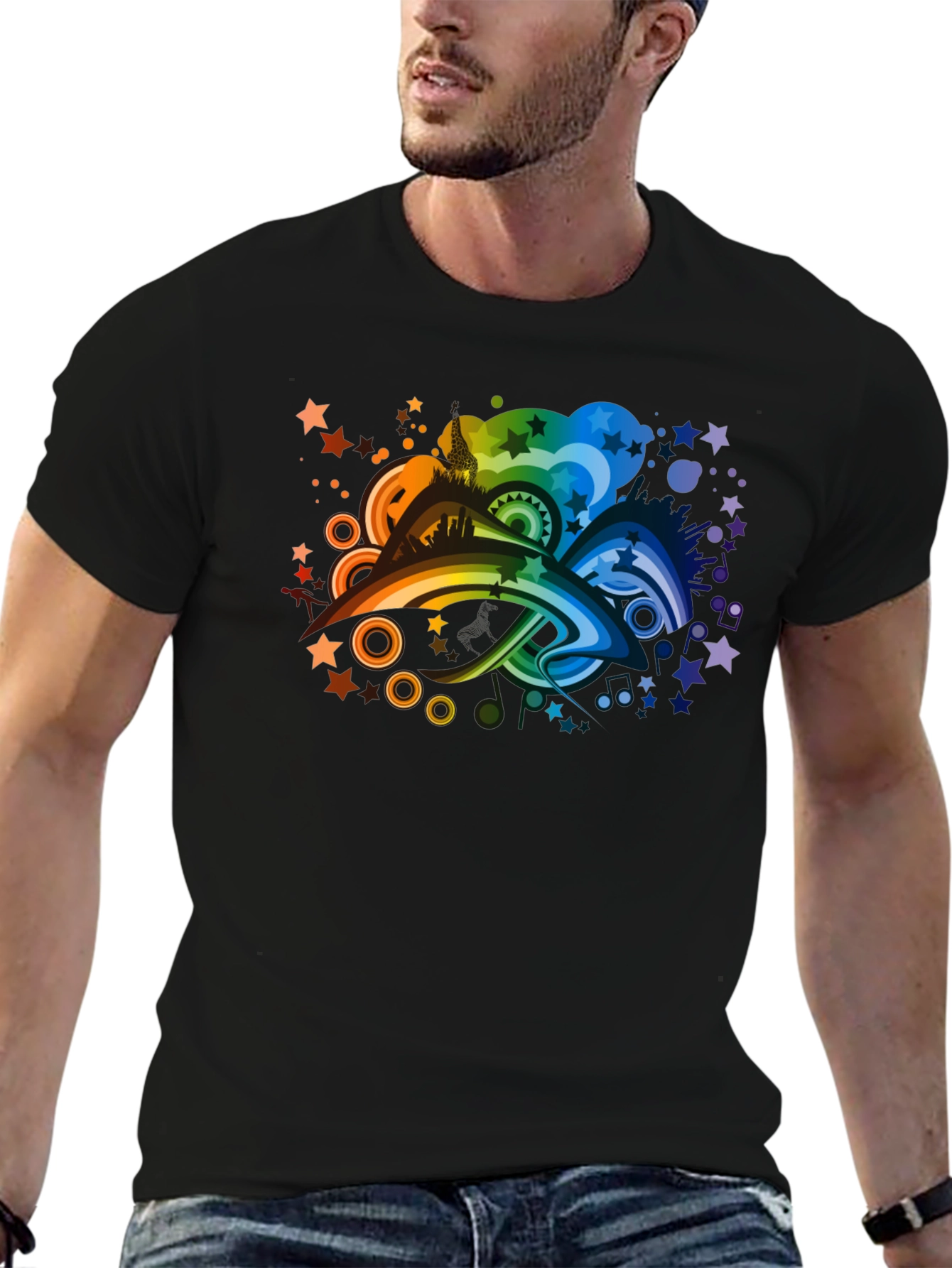 Rainbow Skyline Graphic Tee - Black