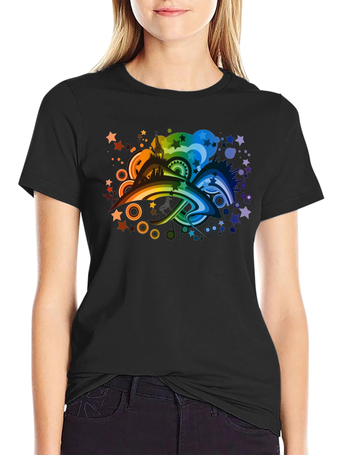 Rainbow Skyline Graphic Tee - Black