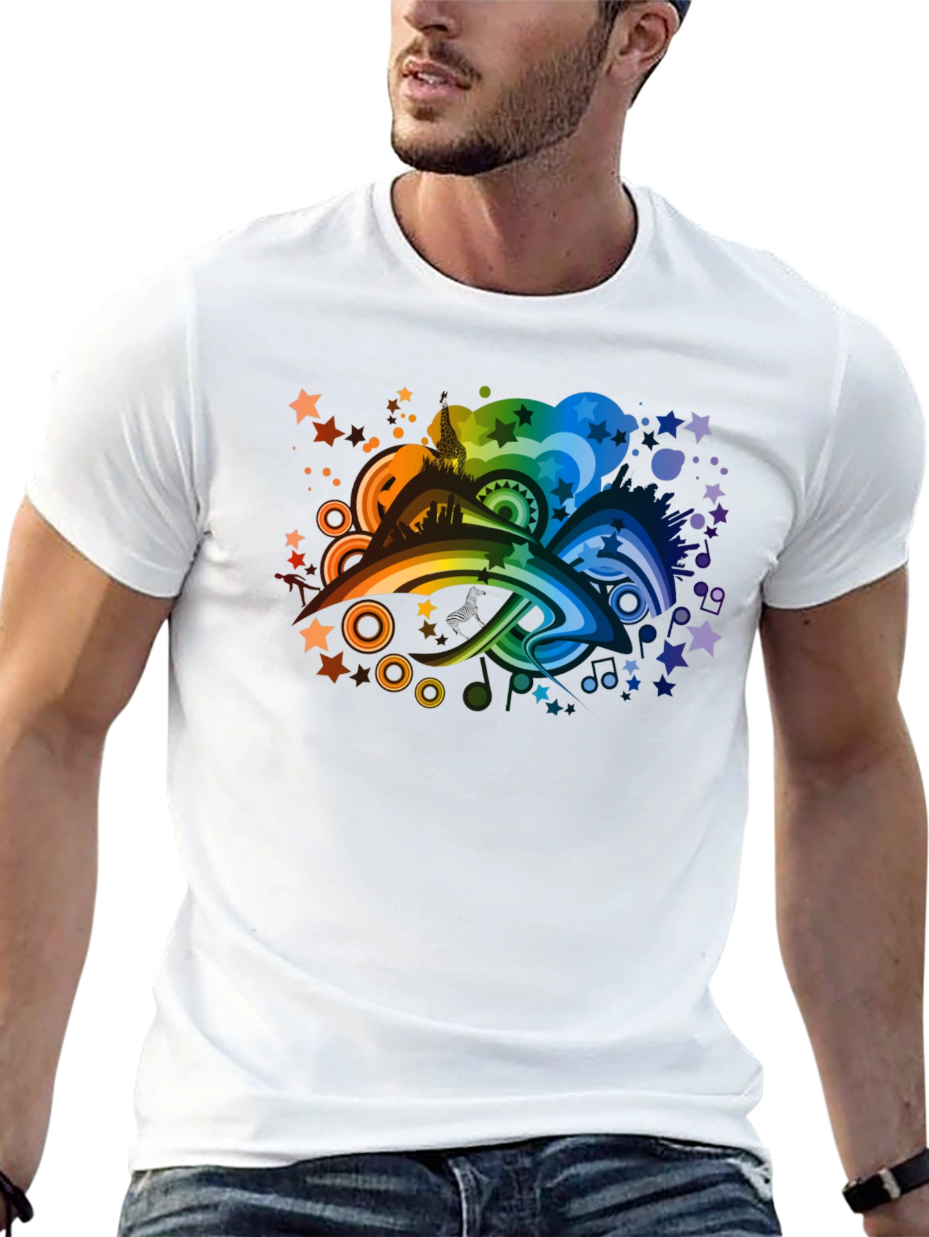 Rainbow Skyline Graphic Tee - Black