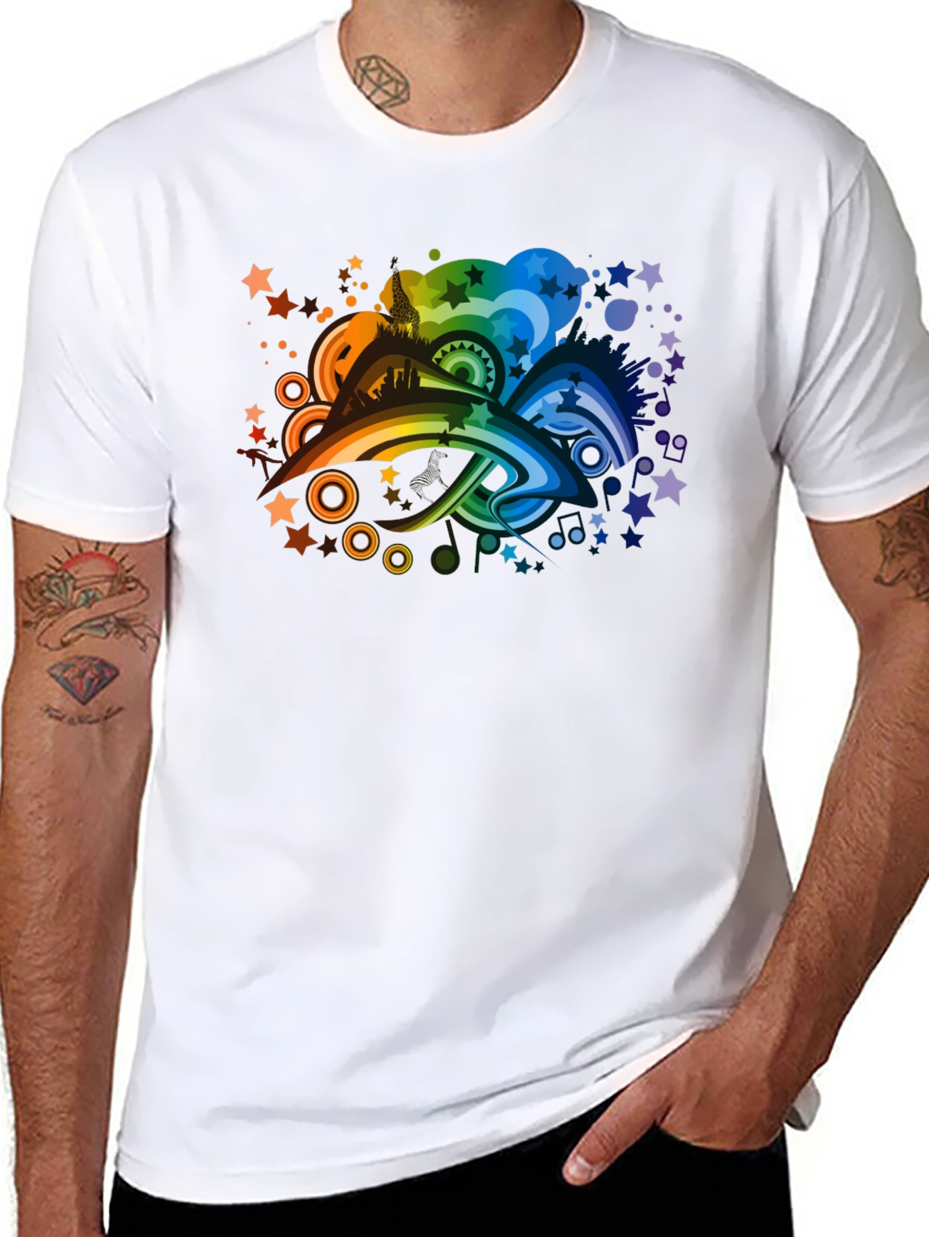 Rainbow Skyline Graphic Tee - Black