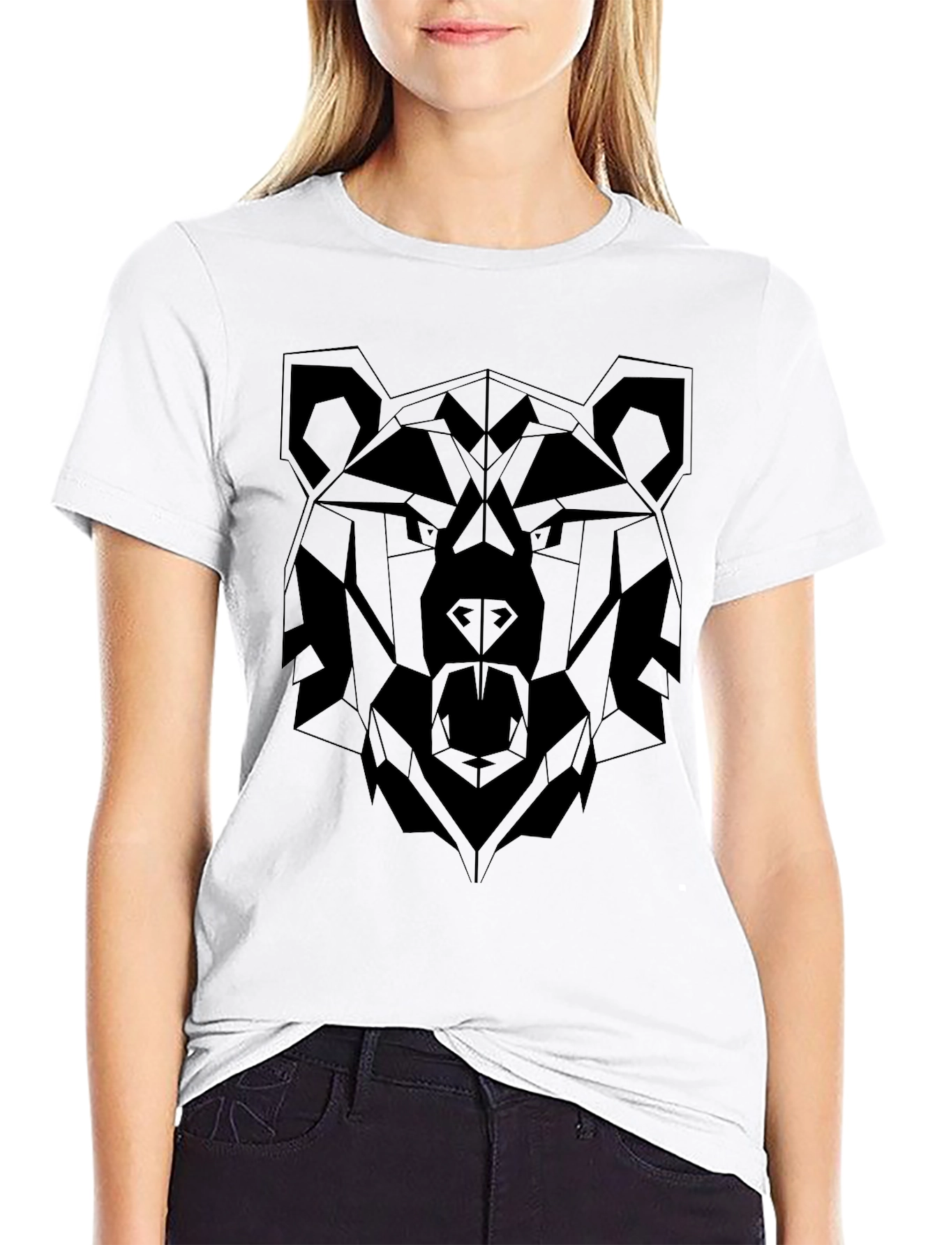 Geometric Bear Graphic Tee - Stylish Black T-Shirt