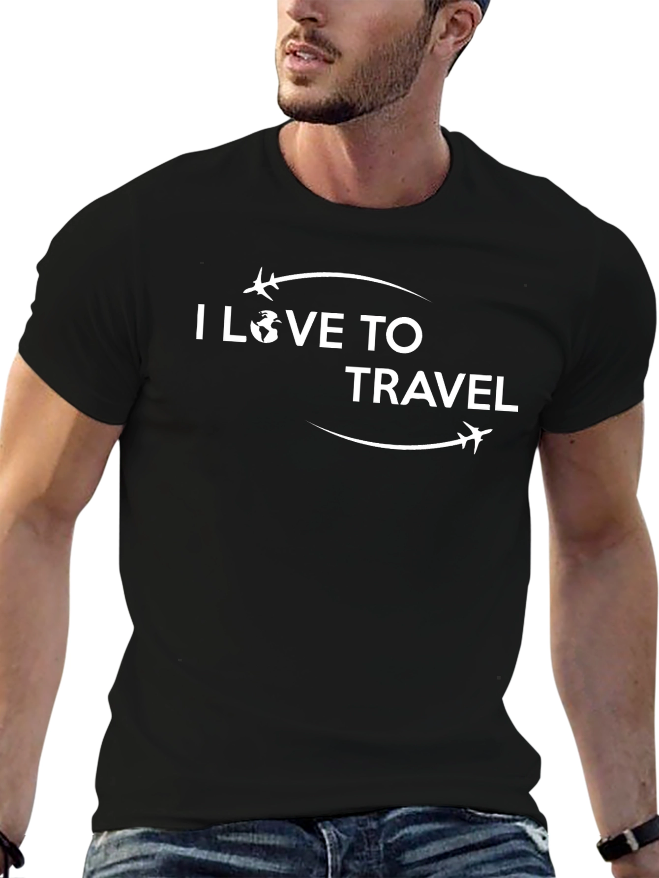 I Love To Travel Black Graphic T-Shirt