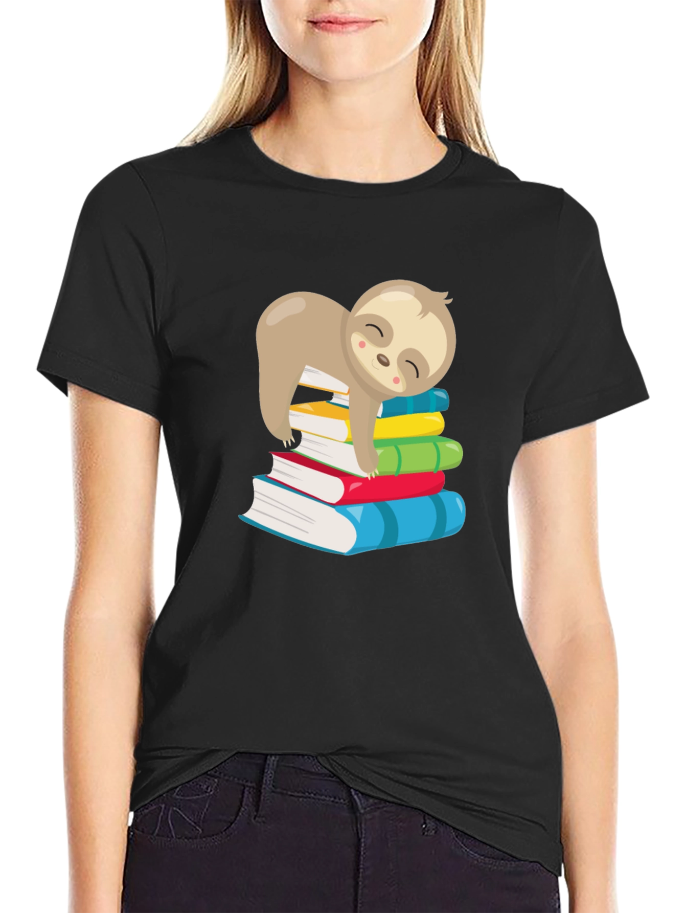 Sloth Reading Books Graphic T-Shirt