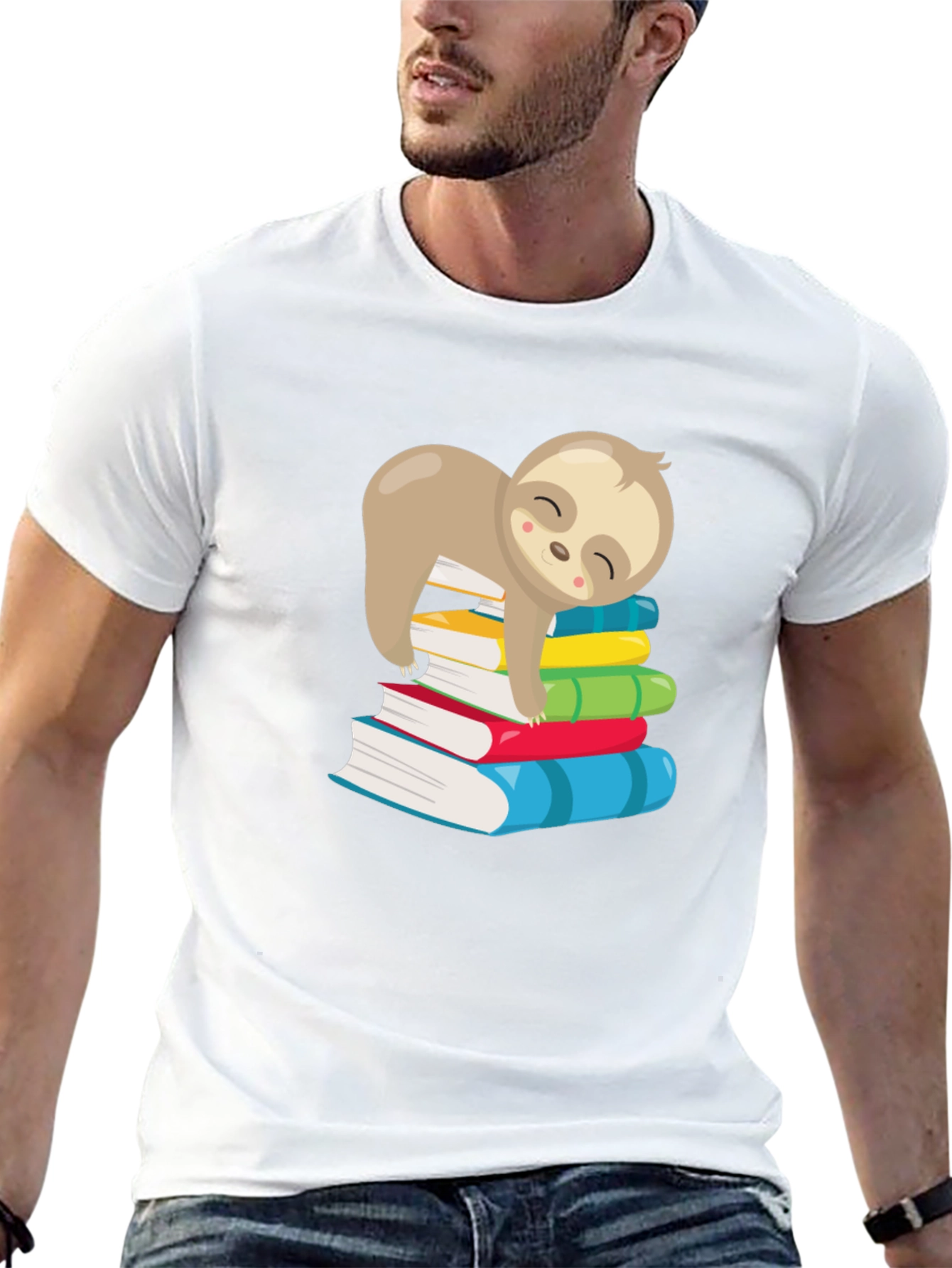 Sloth Reading Books Graphic T-Shirt