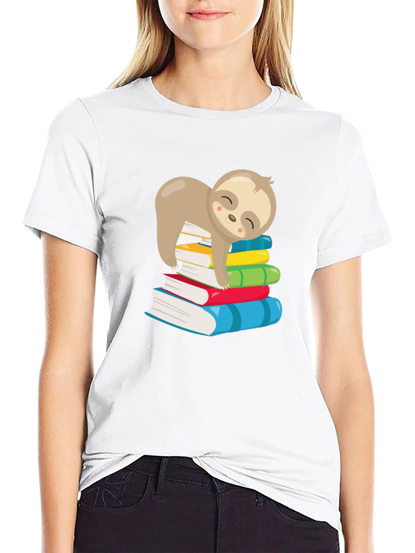 Sloth Reading Books Graphic T-Shirt