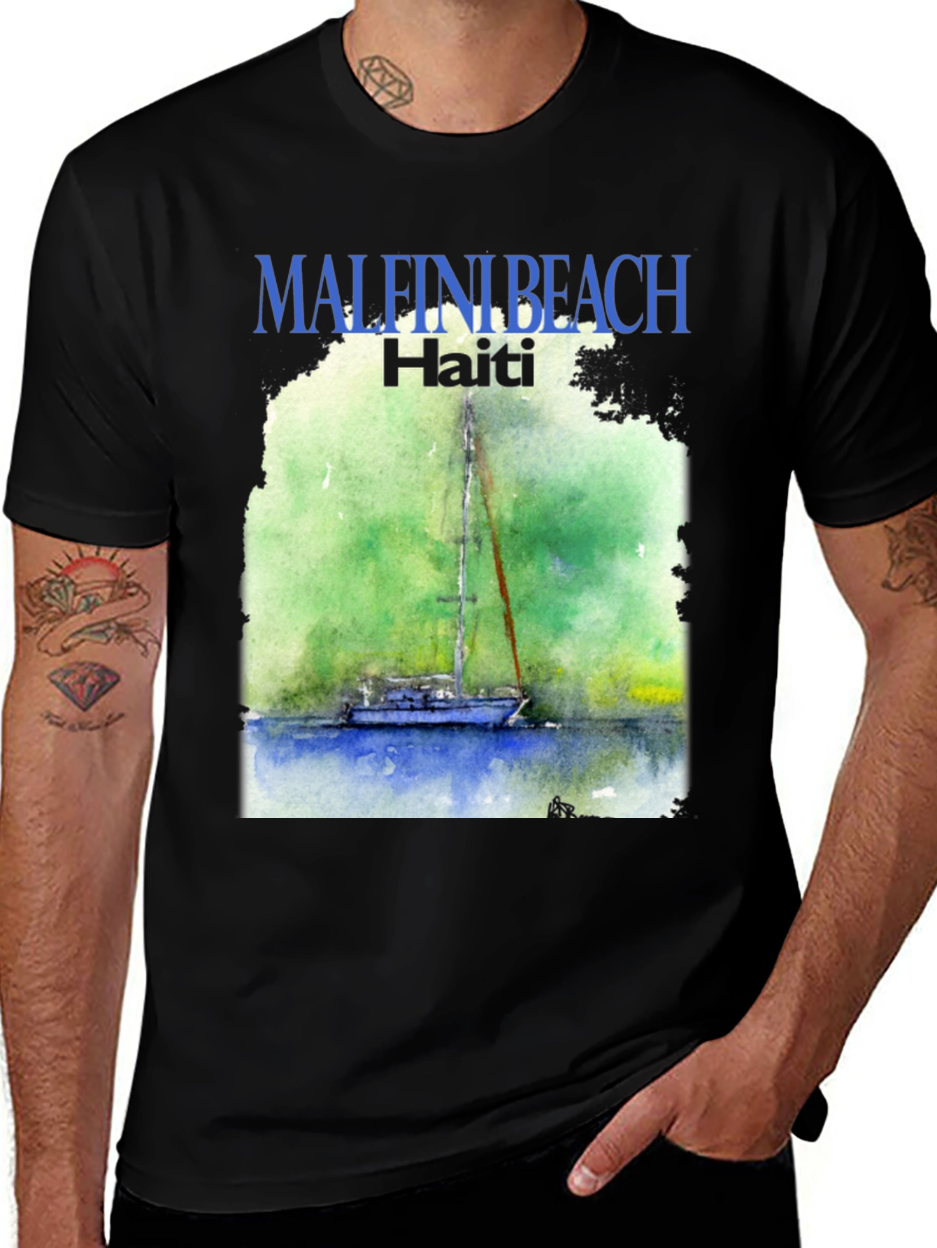 Malfini Beach Haiti T-Shirt - Sailboat Graphic Tee