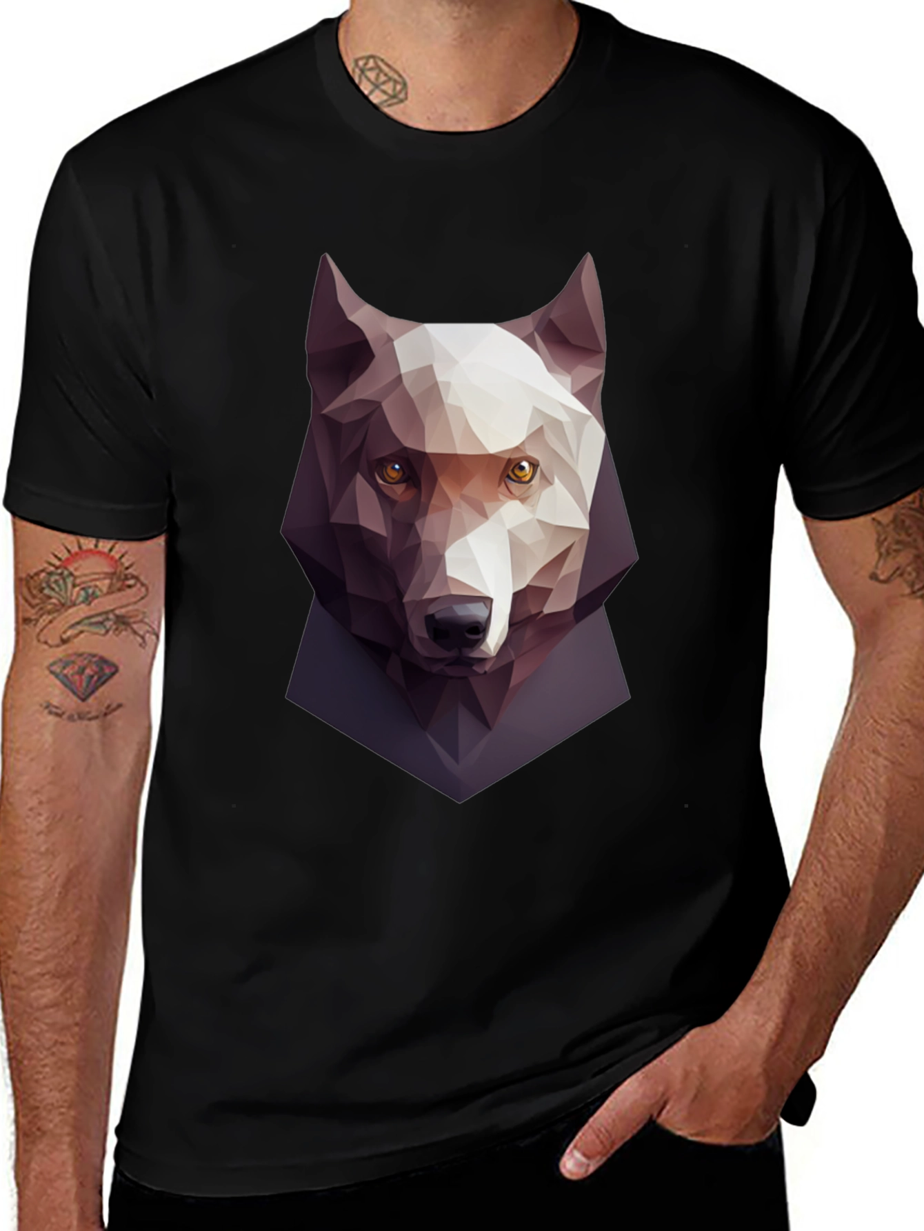 Geometric Wolf Graphic Tee - Mens Black T-Shirt