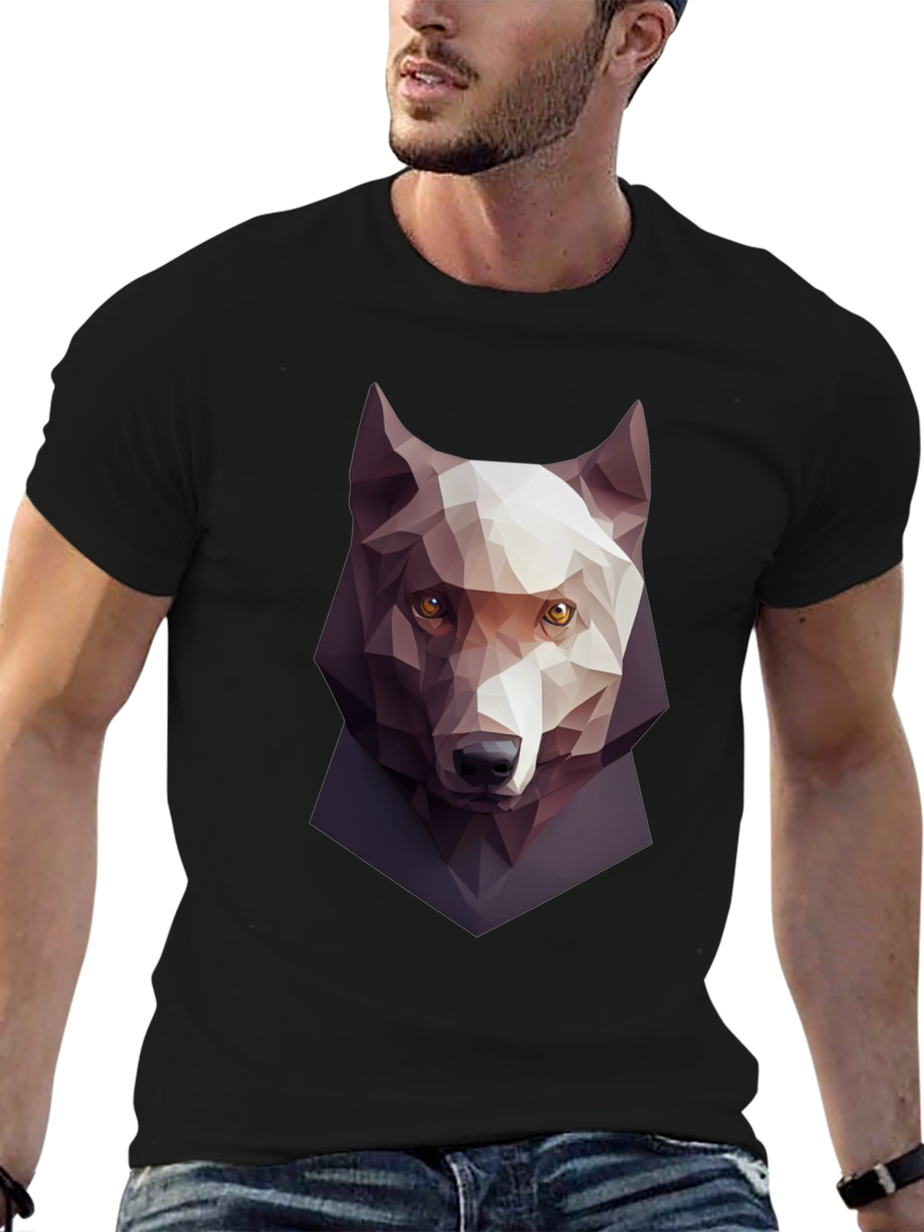 Geometric Wolf Graphic Tee - Mens Black T-Shirt